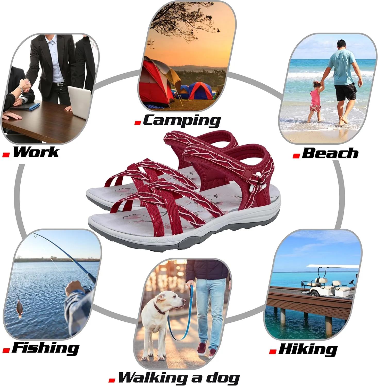 GRITION Women Hiking Sandals Girls, Outdoor Sport Water Shoes, Summer Flat Cross-Tied Sandals Open Toe Adjustable Walking Shoes
