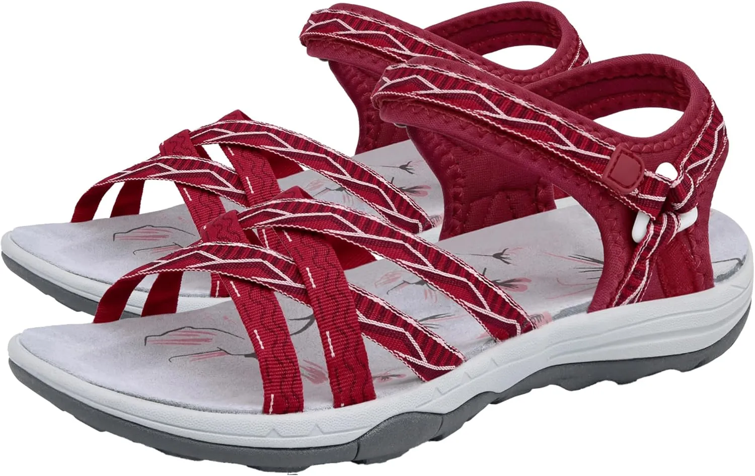 GRITION Women Hiking Sandals Girls, Outdoor Sport Water Shoes, Summer Flat Cross-Tied Sandals Open Toe Adjustable Walking Shoes