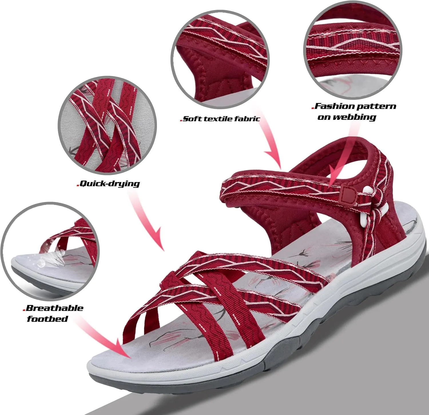 GRITION Women Hiking Sandals Girls, Outdoor Sport Water Shoes, Summer Flat Cross-Tied Sandals Open Toe Adjustable Walking Shoes