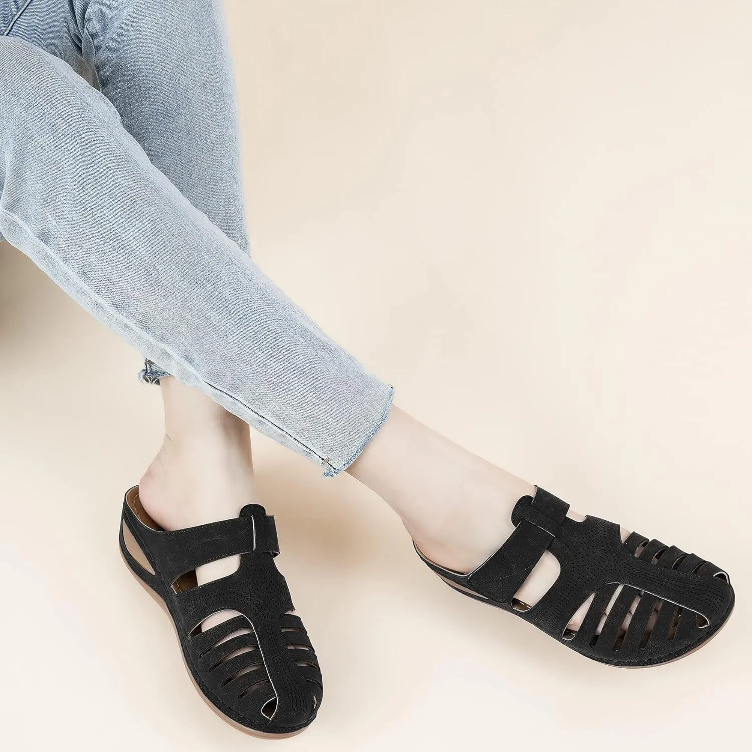 HARENCE Clogs for Women Mules Shoes: Comfortable Dressy Closed Toe Platform Sandals Summer Casual Adjustable Slip On Walking Wedges