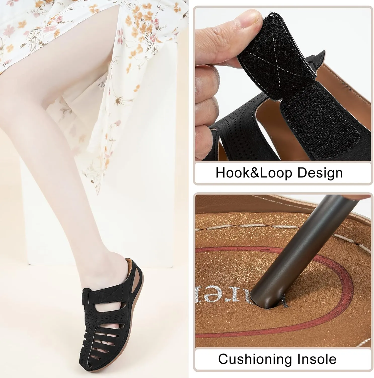 HARENCE Clogs for Women Mules Shoes: Comfortable Dressy Closed Toe Platform Sandals Summer Casual Adjustable Slip On Walking Wedges
