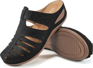HARENCE Clogs for Women Mules Shoes: Comfortable Dressy Closed Toe Platform Sandals Summer Casual Adjustable Slip On Walking Wedges