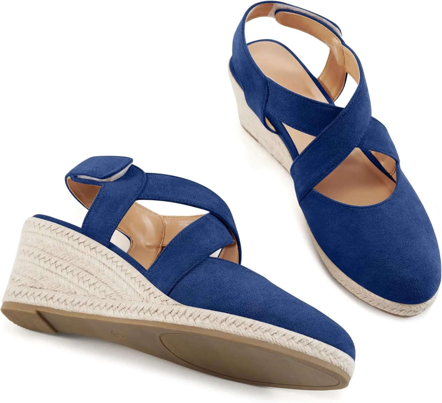HARENCE Espadrilles Wedge Sandals for Women: Comfortable Closed Toe Ankle Strap Summer Dressy Platform Heels Shoes