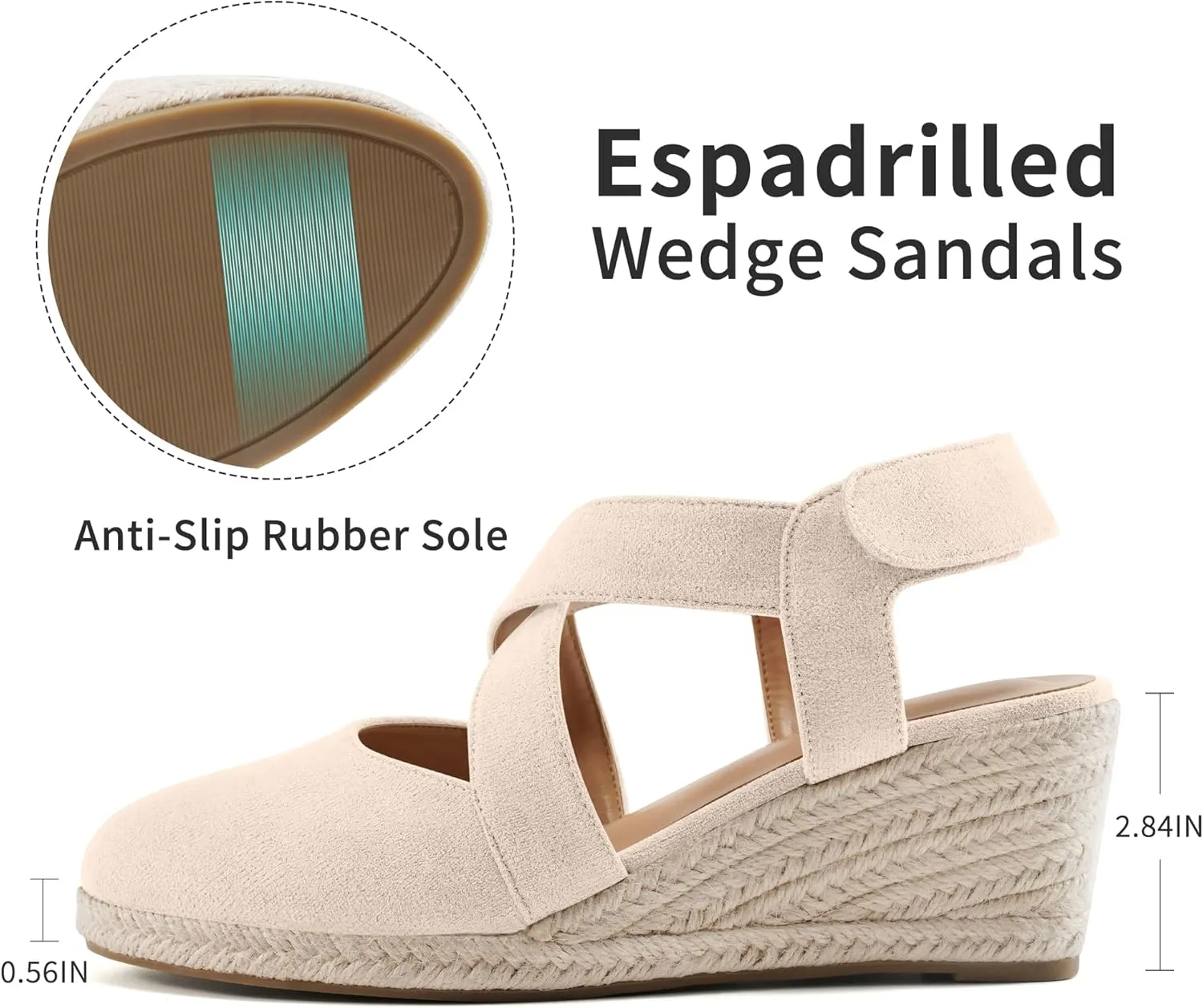 HARENCE Espadrilles Wedge Sandals for Women: Comfortable Closed Toe Ankle Strap Summer Dressy Platform Heels Shoes