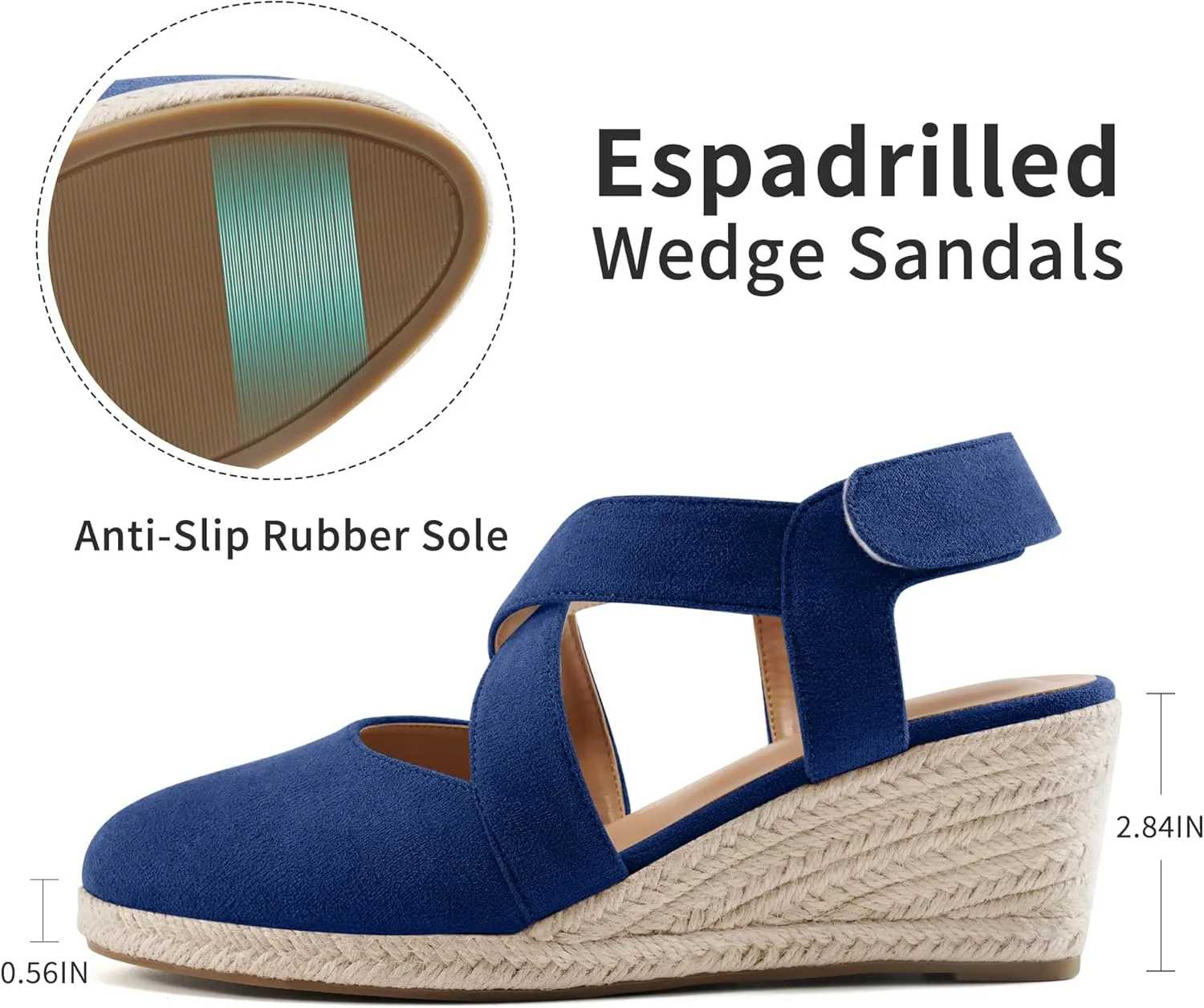 HARENCE Espadrilles Wedge Sandals for Women: Comfortable Closed Toe Ankle Strap Summer Dressy Platform Heels Shoes