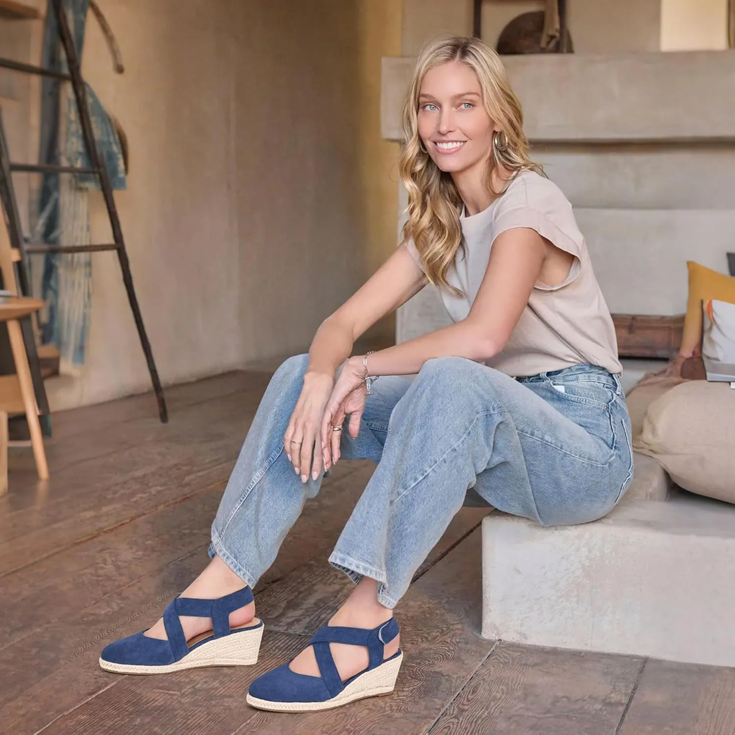 HARENCE Espadrilles Wedge Sandals for Women: Comfortable Closed Toe Ankle Strap Summer Dressy Platform Heels Shoes
