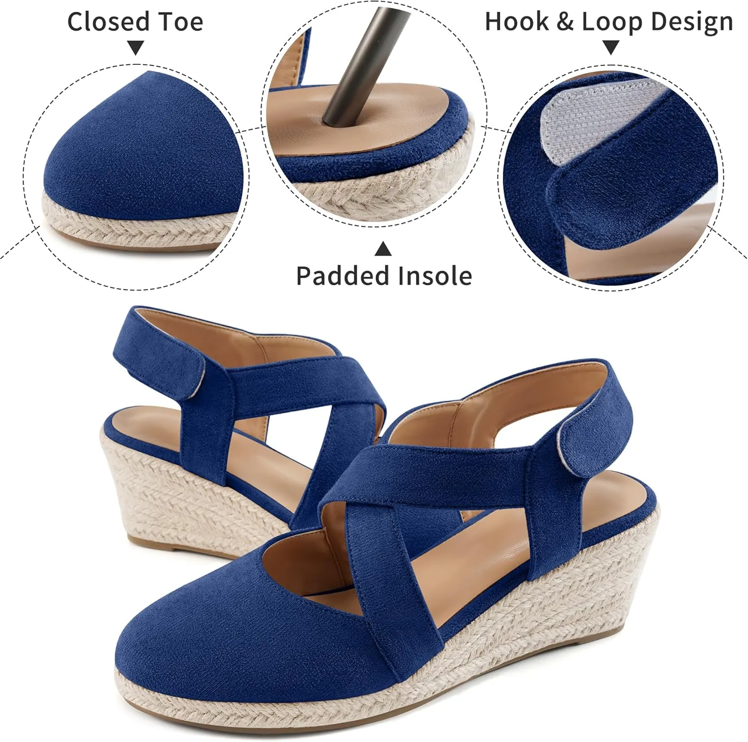 HARENCE Espadrilles Wedge Sandals for Women: Comfortable Closed Toe Ankle Strap Summer Dressy Platform Heels Shoes