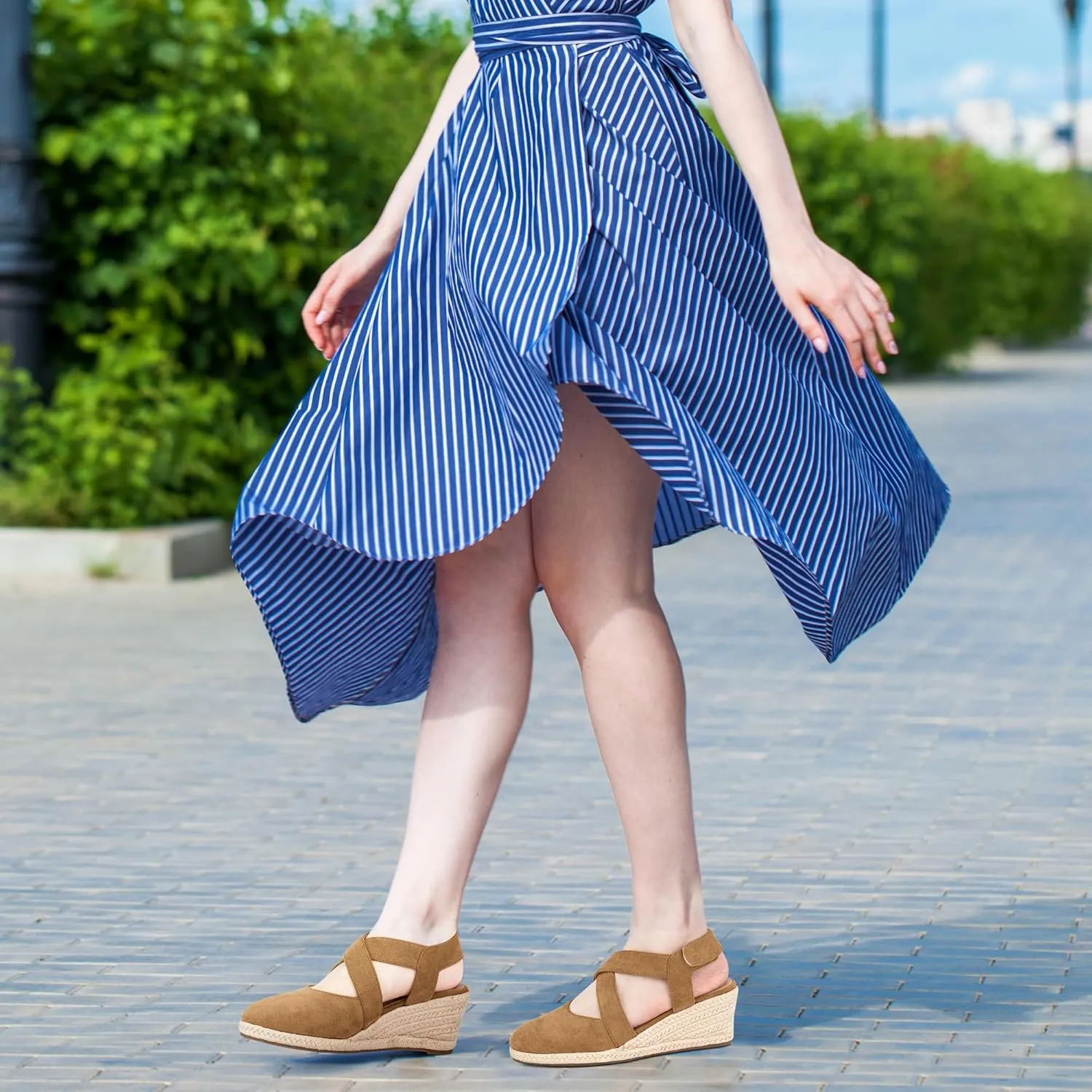 HARENCE Espadrilles Wedge Sandals for Women: Comfortable Closed Toe Ankle Strap Summer Dressy Platform Heels Shoes
