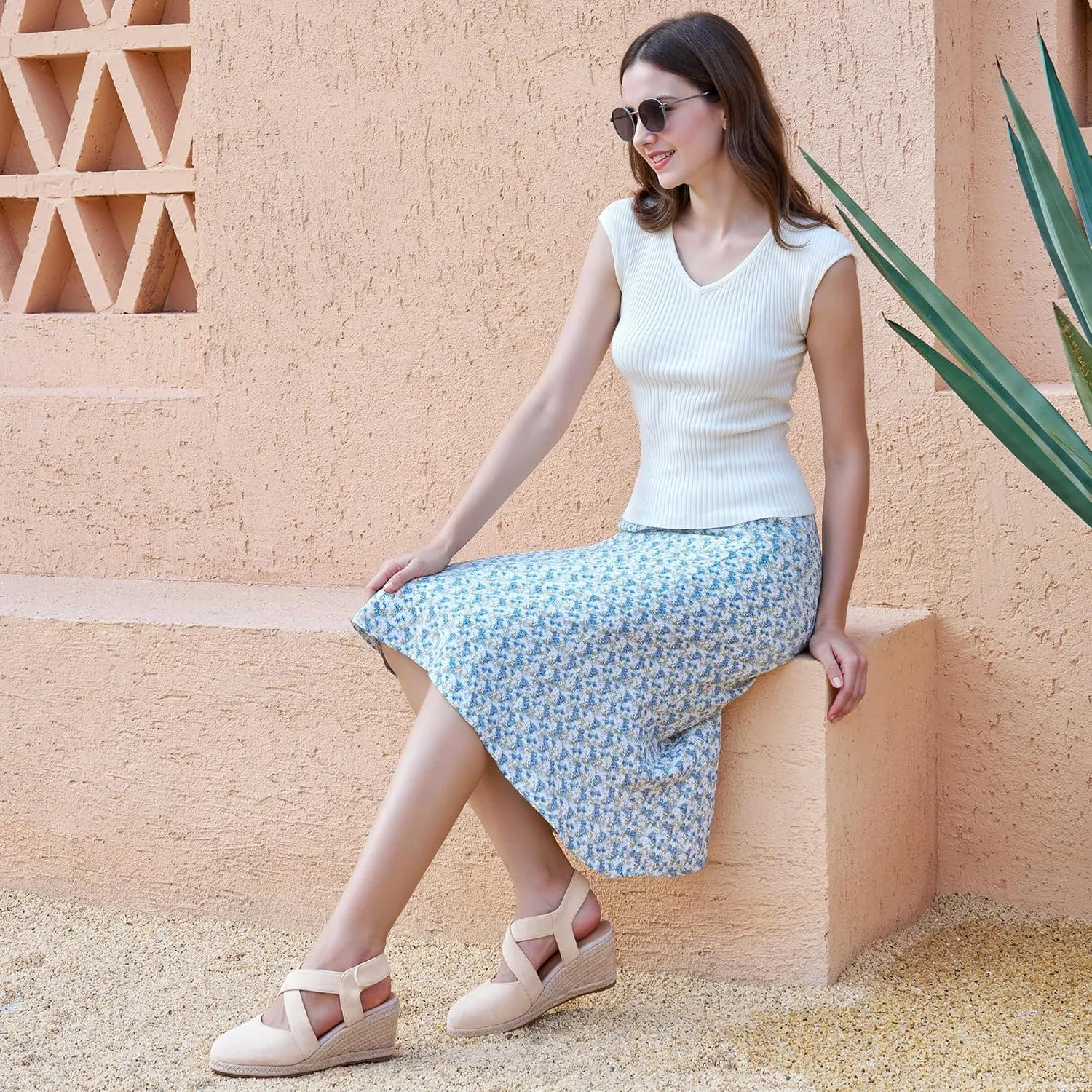 HARENCE Espadrilles Wedge Sandals for Women: Comfortable Closed Toe Ankle Strap Summer Dressy Platform Heels Shoes