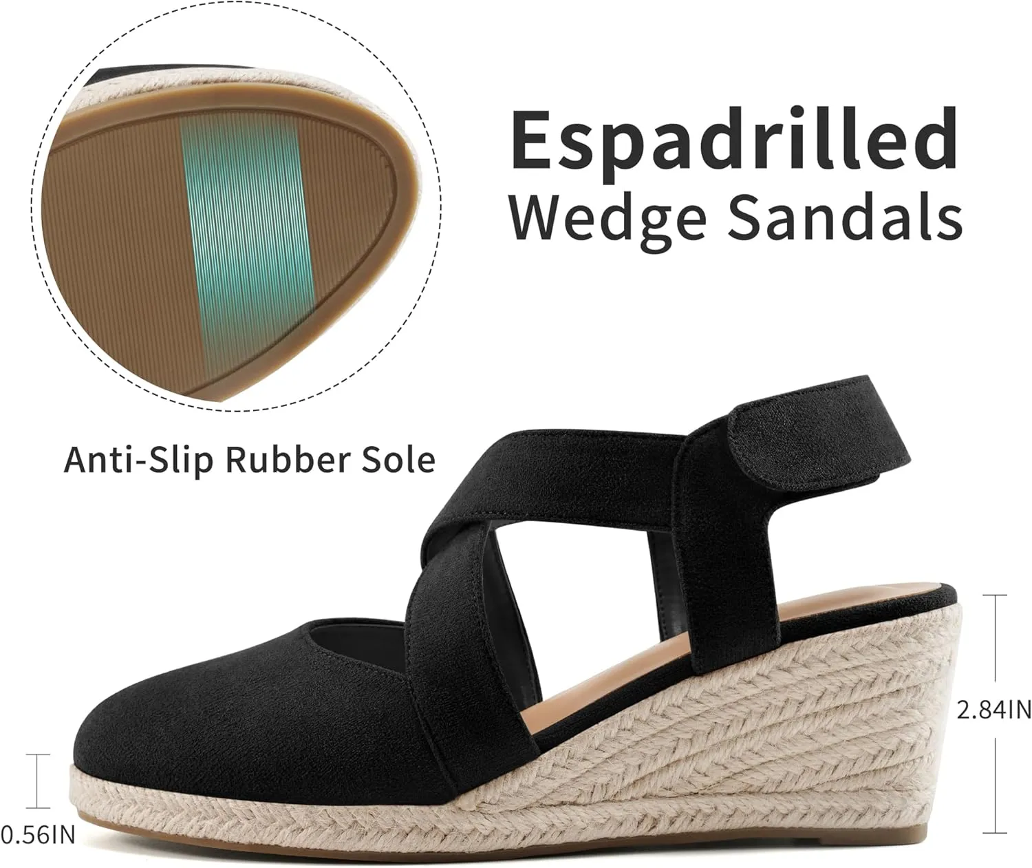 HARENCE Espadrilles Wedge Sandals for Women: Comfortable Closed Toe Ankle Strap Summer Dressy Platform Heels Shoes