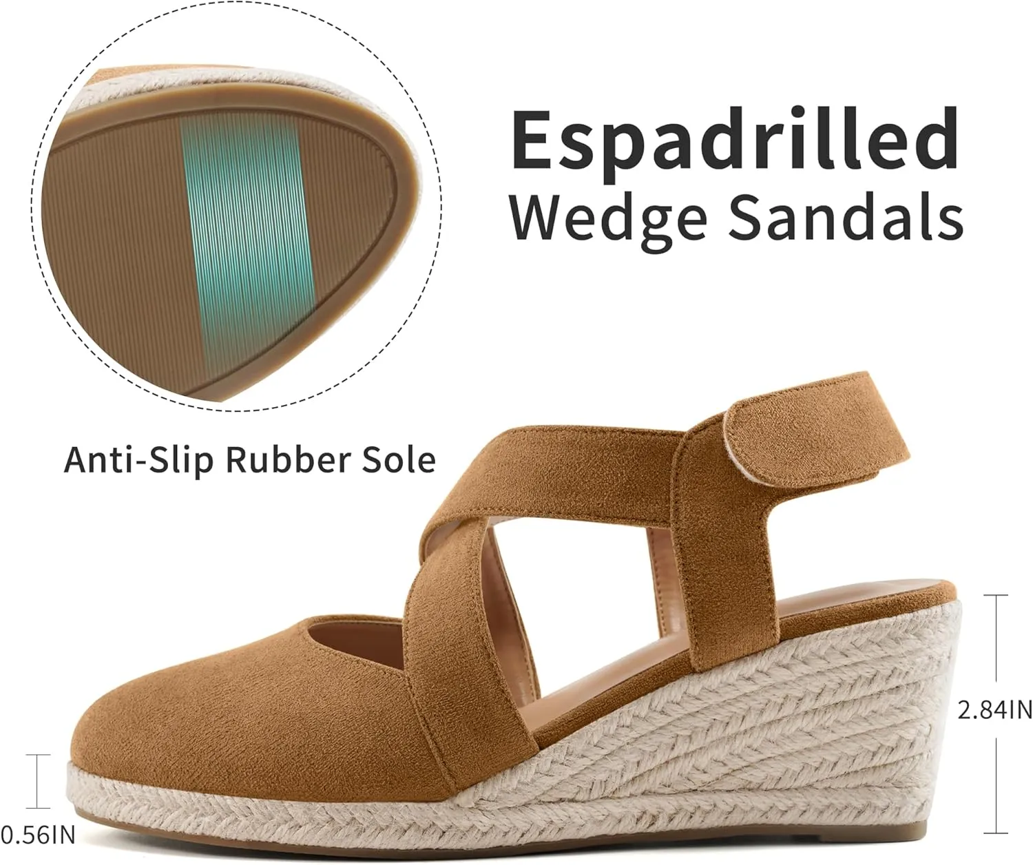 HARENCE Espadrilles Wedge Sandals for Women: Comfortable Closed Toe Ankle Strap Summer Dressy Platform Heels Shoes