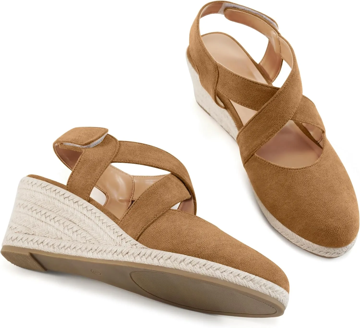 HARENCE Espadrilles Wedge Sandals for Women: Comfortable Closed Toe Ankle Strap Summer Dressy Platform Heels Shoes