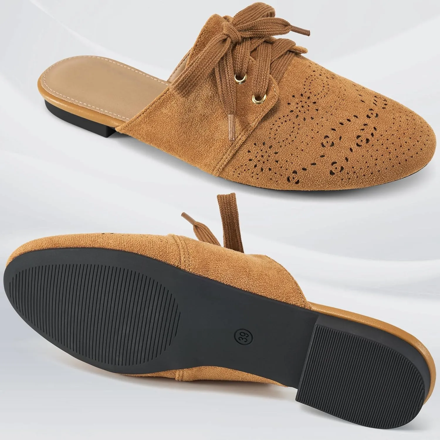 HARENCE Mules for Women Casual Flats: Comfortable Round Toe Slip on Backless Mule Dressy Business Office Flat Shoes