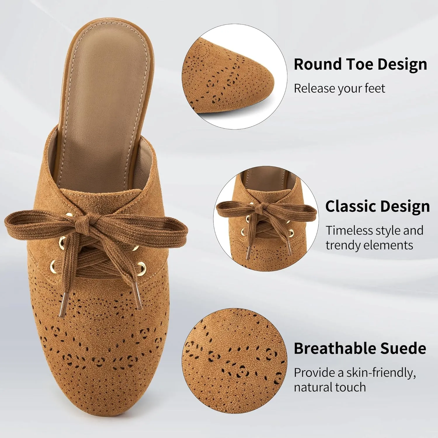 HARENCE Mules for Women Casual Flats: Comfortable Round Toe Slip on Backless Mule Dressy Business Office Flat Shoes