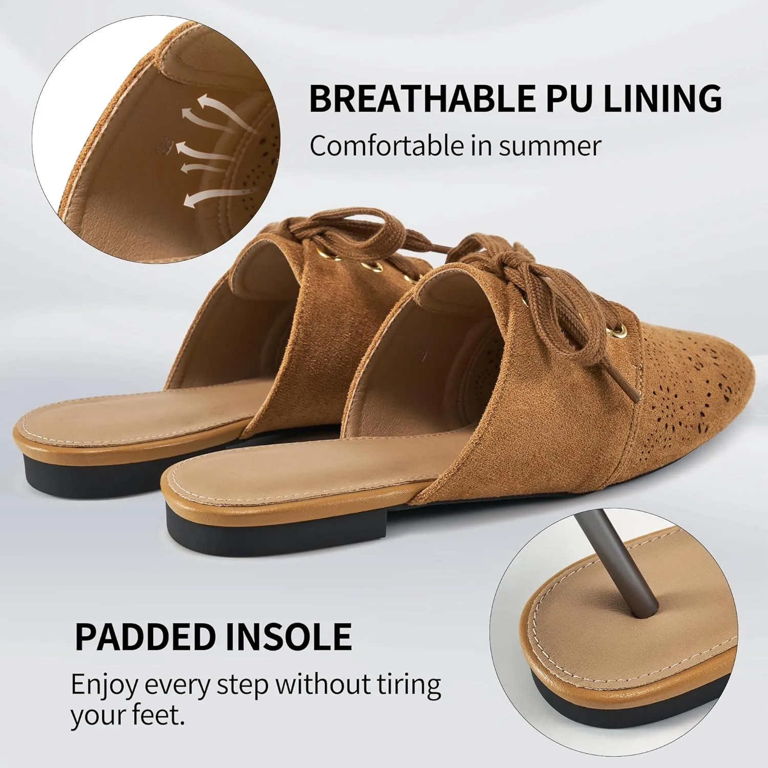 HARENCE Mules for Women Casual Flats: Comfortable Round Toe Slip on Backless Mule Dressy Business Office Flat Shoes