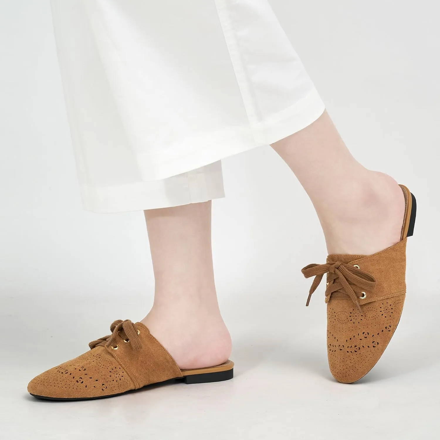 HARENCE Mules for Women Casual Flats: Comfortable Round Toe Slip on Backless Mule Dressy Business Office Flat Shoes