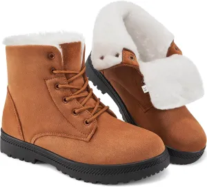 HARENCE Winter Snow Boots for Women: Warm Fur Lined Ankle Booties Lace Up Slip on Outdoor Walking Womens Boots