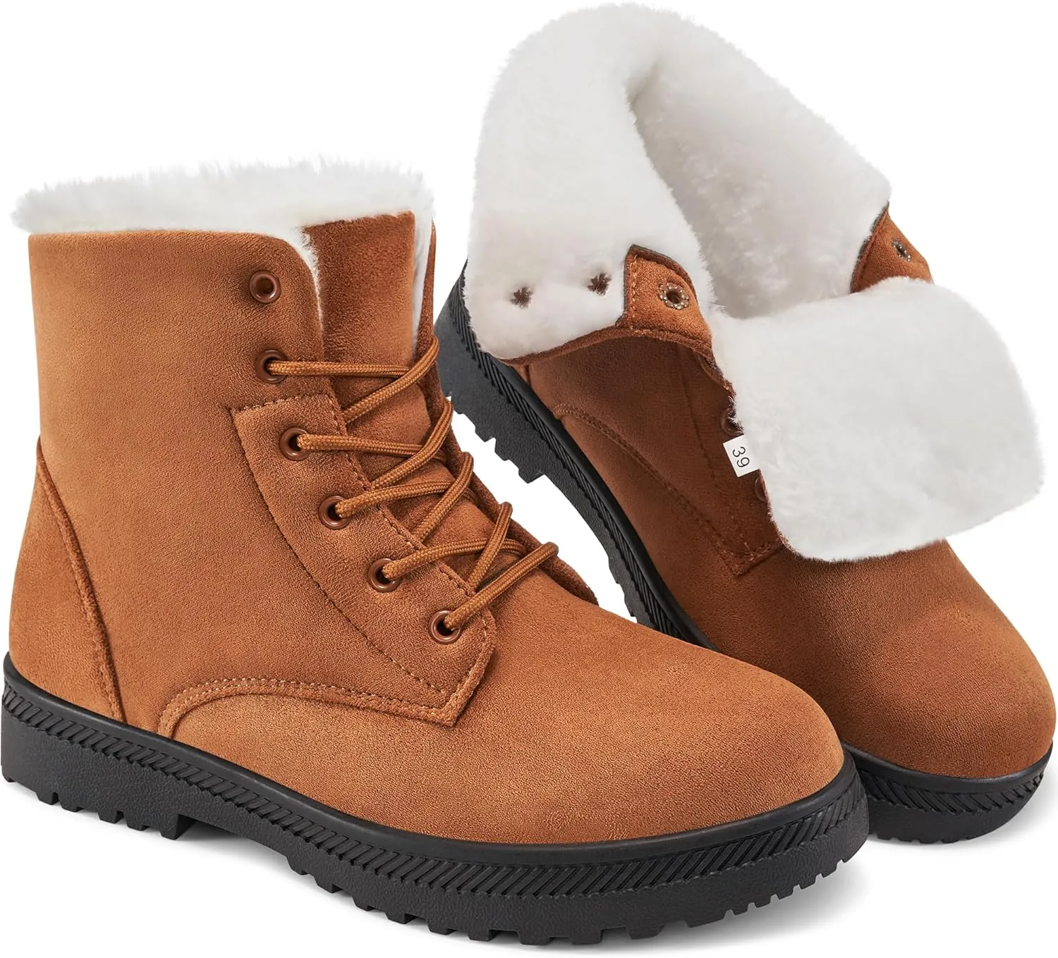 HARENCE Winter Snow Boots for Women: Warm Fur Lined Ankle Booties Lace Up Slip on Outdoor Walking Womens Boots