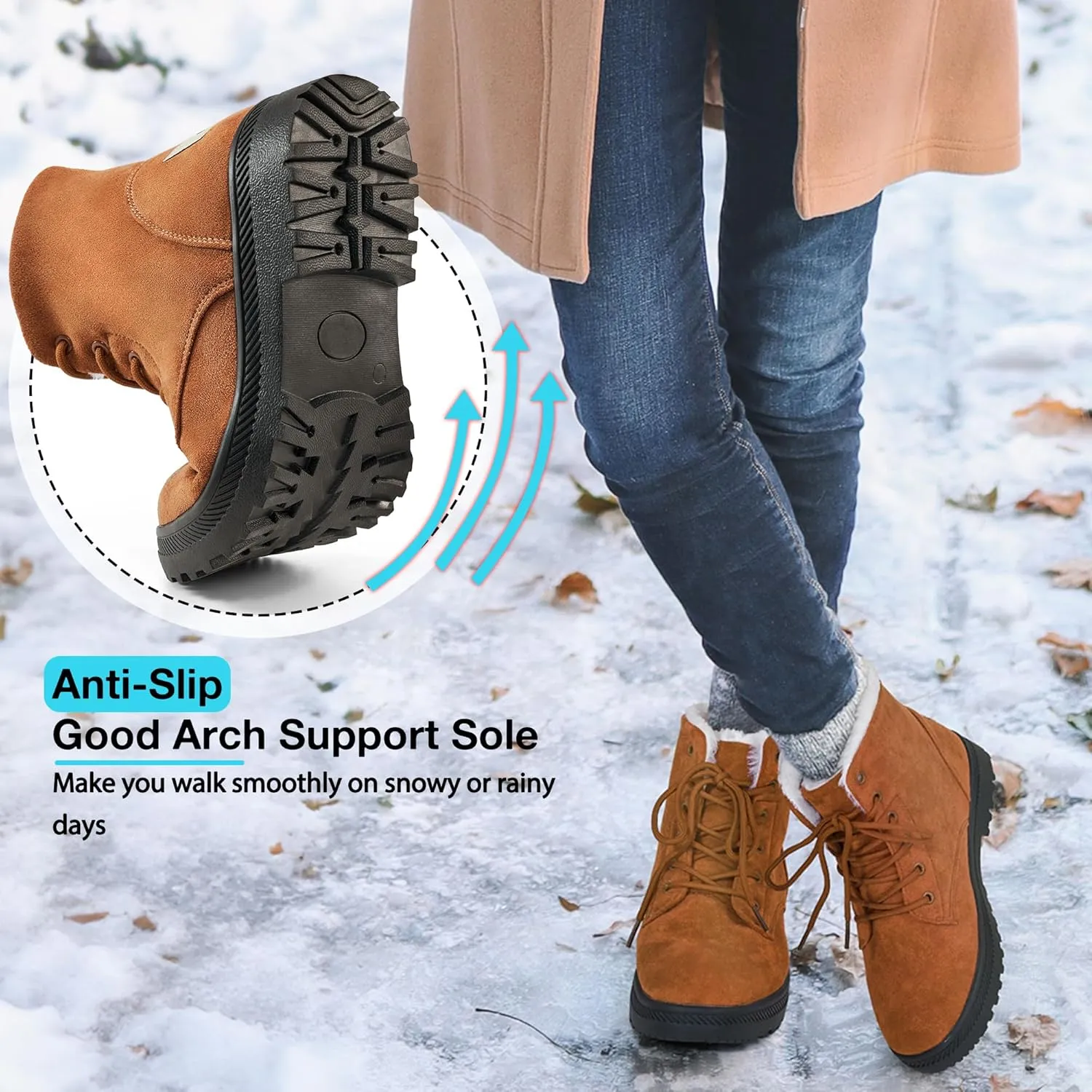 HARENCE Winter Snow Boots for Women: Warm Fur Lined Ankle Booties Lace Up Slip on Outdoor Walking Womens Boots