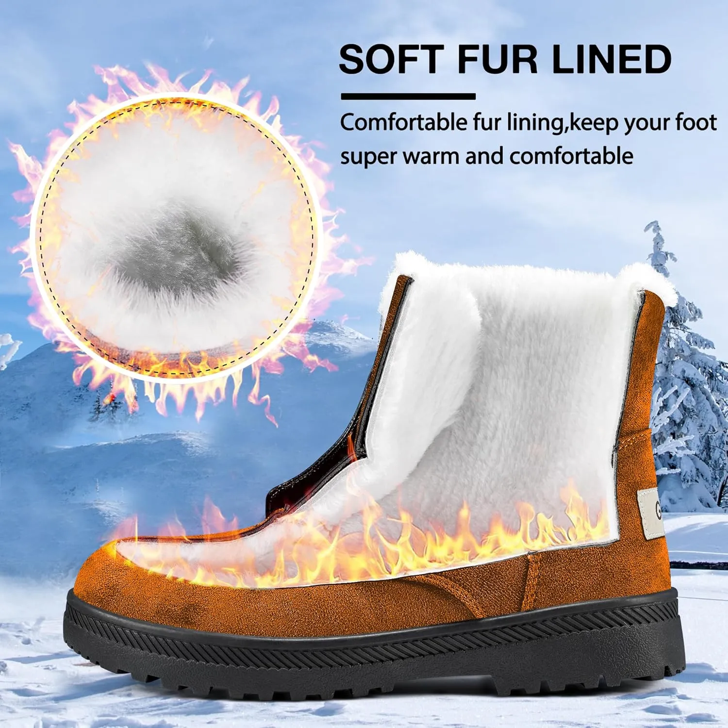 HARENCE Winter Snow Boots for Women: Warm Fur Lined Ankle Booties Lace Up Slip on Outdoor Walking Womens Boots