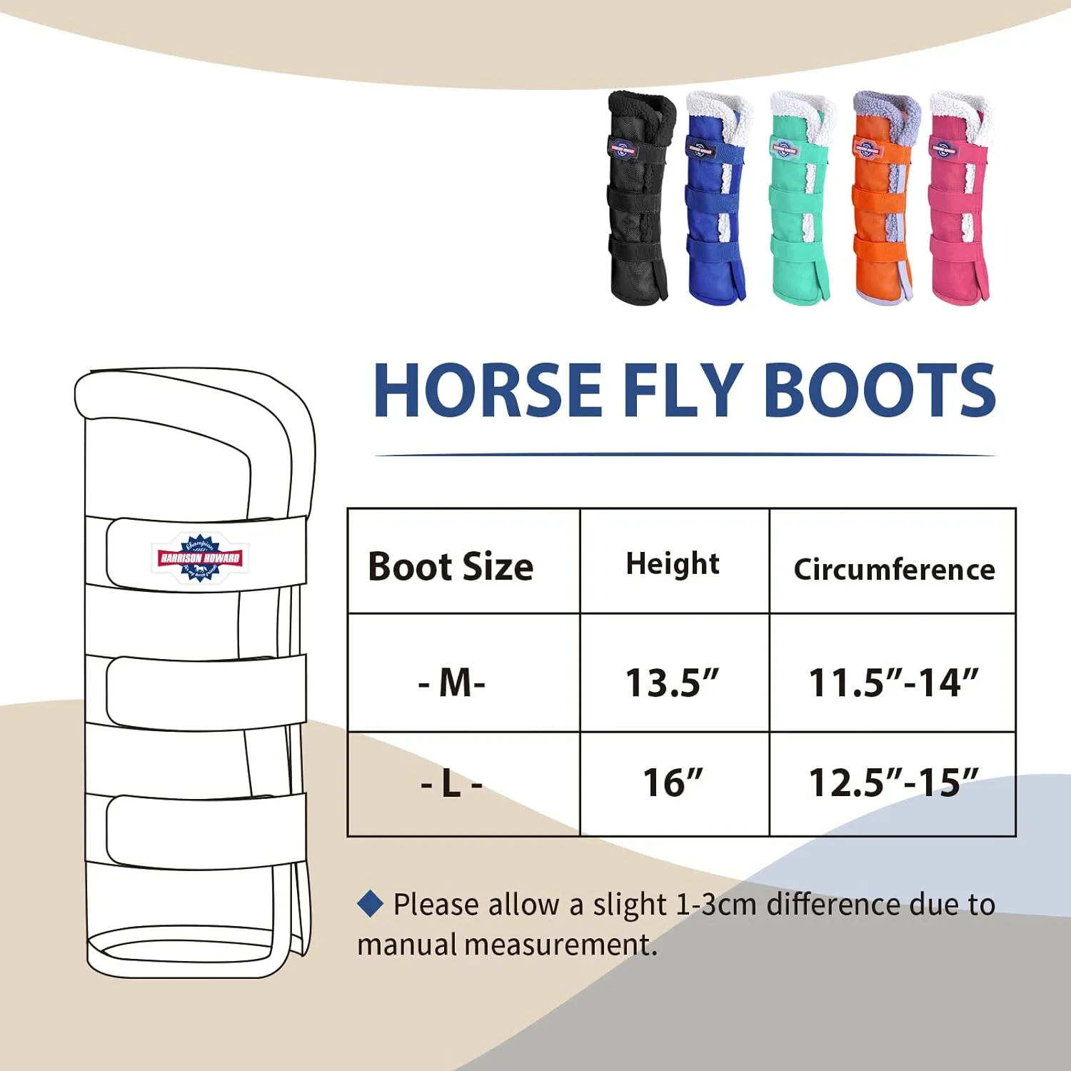 Harrison Howard Horse Fly Boots Summer Protection with Fleece Trim to Eliminate Rubbing Comfortable and Ventilating Mesh Leg Guards Set of 4 Classic Black L