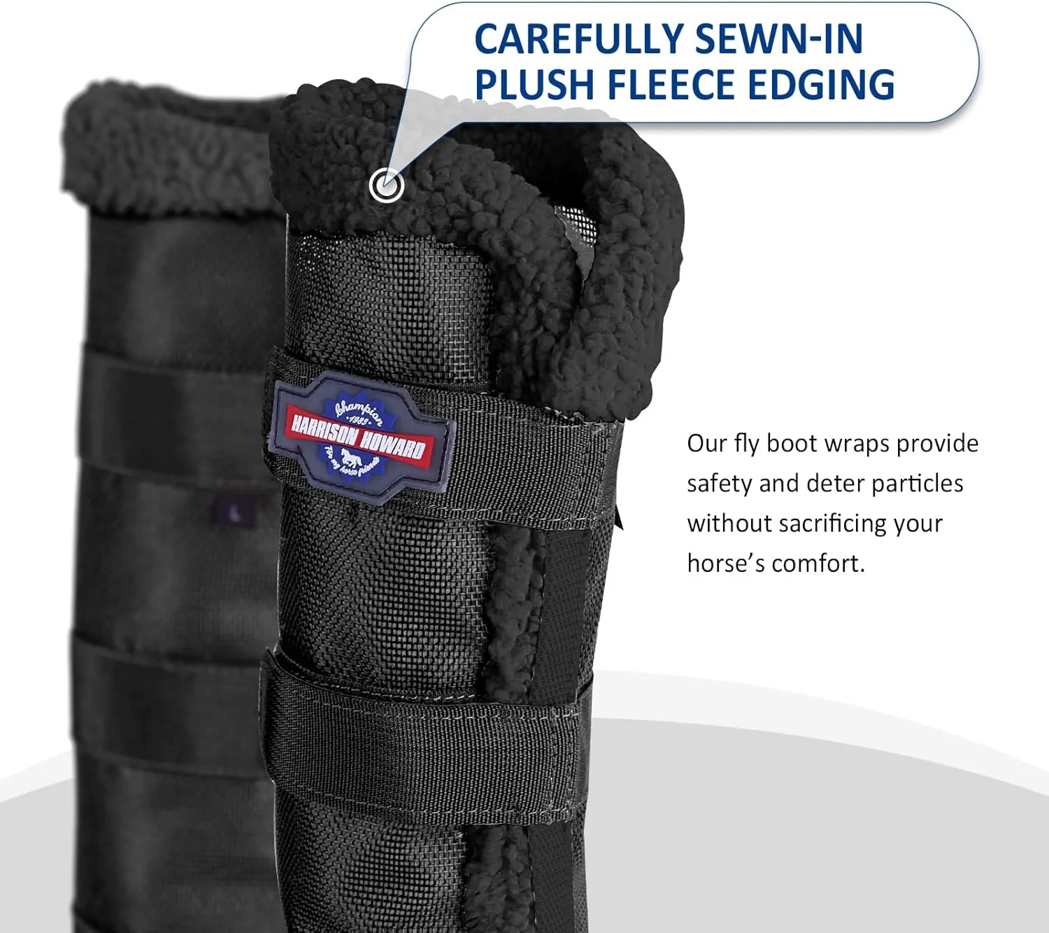 Harrison Howard Horse Fly Boots Summer Protection with Fleece Trim to Eliminate Rubbing Comfortable and Ventilating Mesh Leg Guards Set of 4 Classic Black L