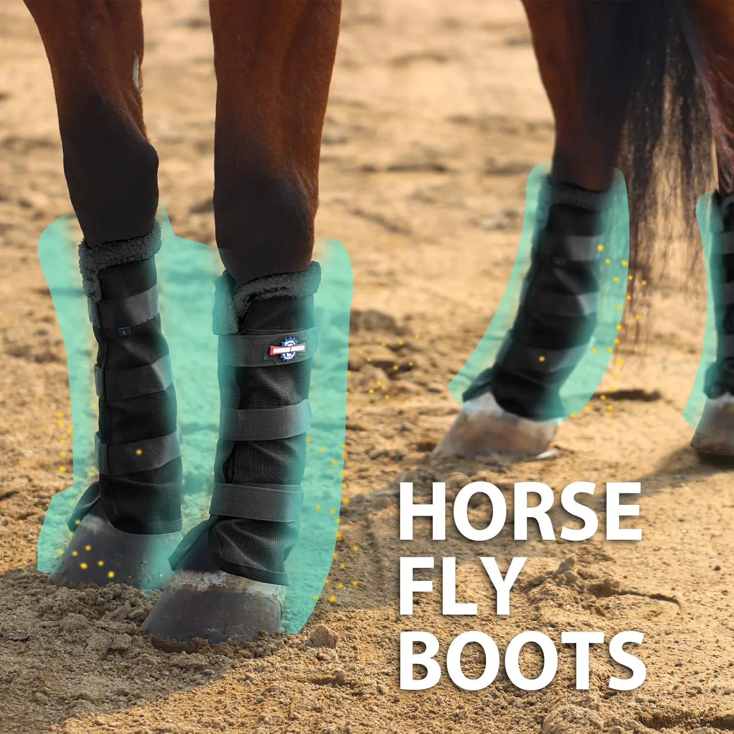 Harrison Howard Horse Fly Boots Summer Protection with Fleece Trim to Eliminate Rubbing Comfortable and Ventilating Mesh Leg Guards Set of 4 Classic Black L