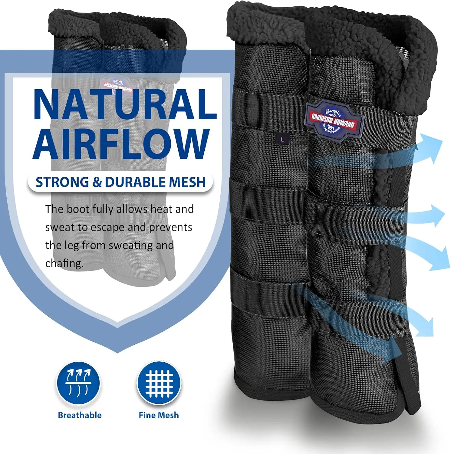 Harrison Howard Horse Fly Boots Summer Protection with Fleece Trim to Eliminate Rubbing Comfortable and Ventilating Mesh Leg Guards Set of 4 Classic Black L
