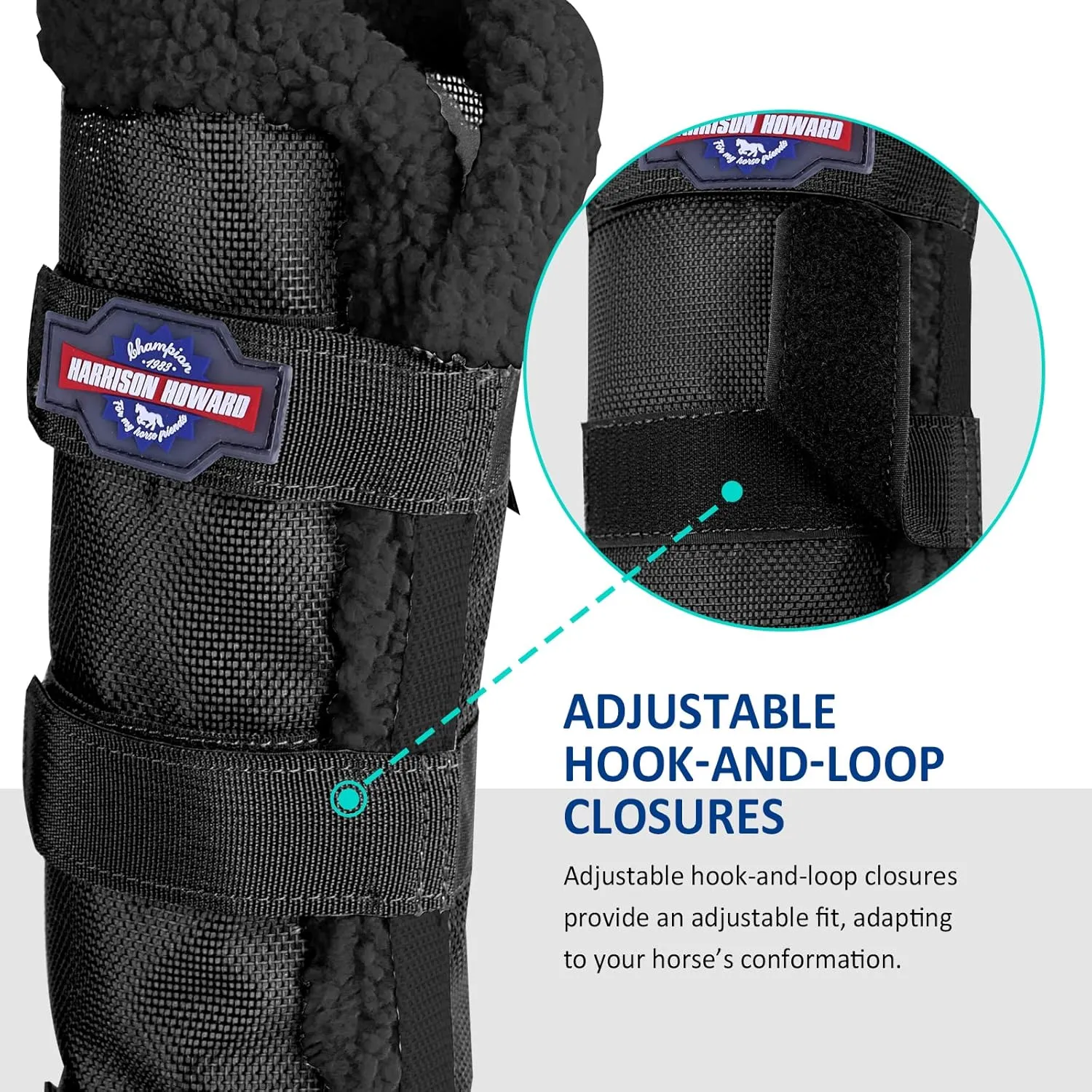 Harrison Howard Horse Fly Boots Summer Protection with Fleece Trim to Eliminate Rubbing Comfortable and Ventilating Mesh Leg Guards Set of 4 Classic Black L