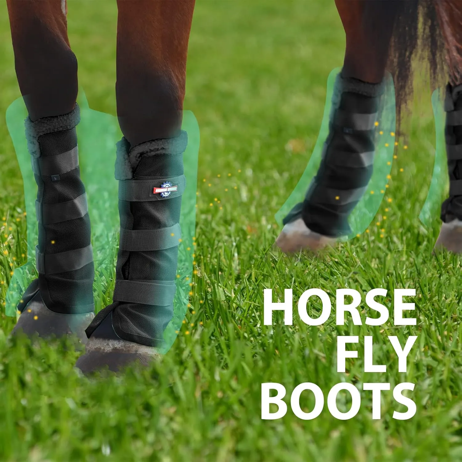 Harrison Howard Horse Fly Boots Summer Protection with Fleece Trim to Eliminate Rubbing Comfortable and Ventilating Mesh Leg Guards Set of 4 Classic Black L
