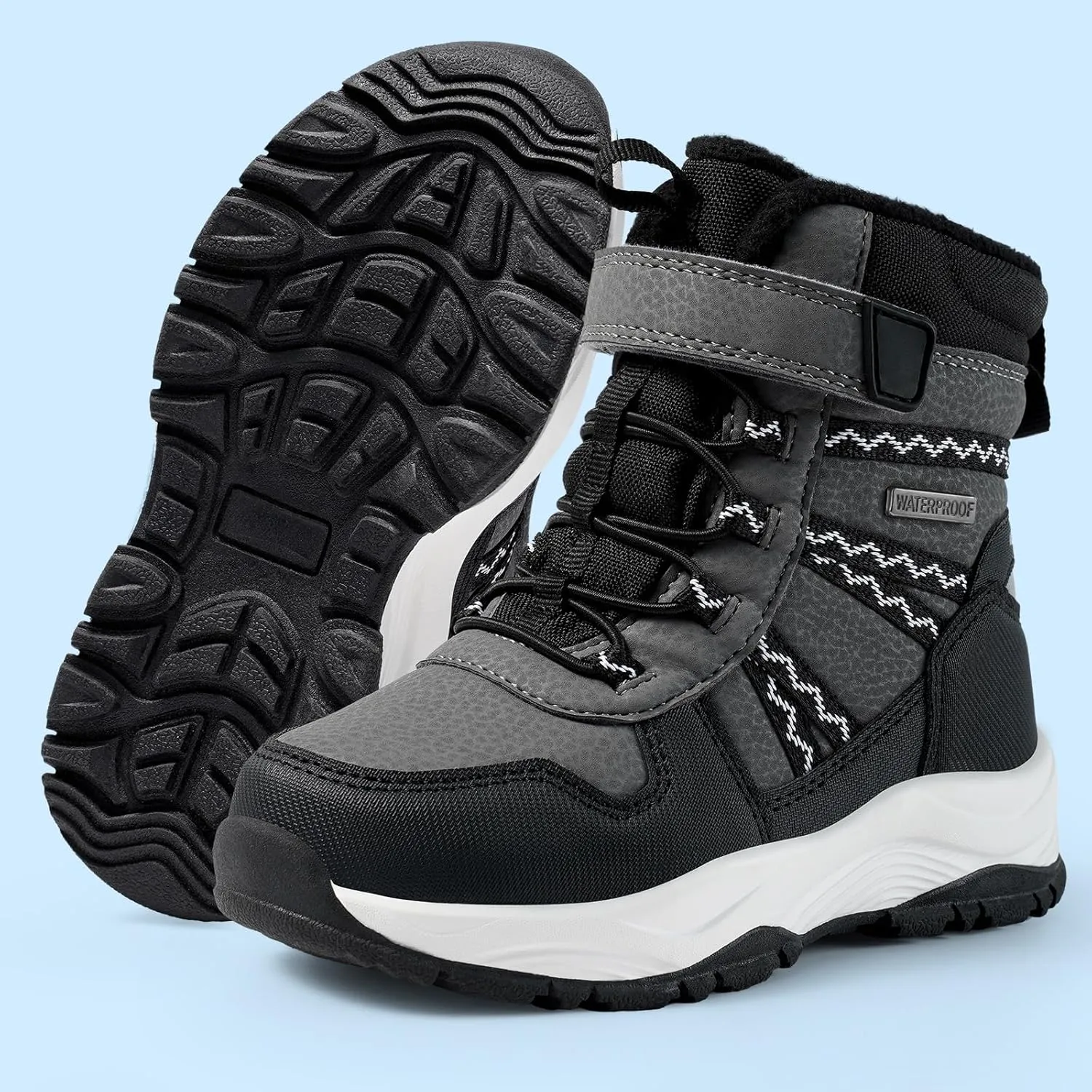 Harvest Land Kids Winter Boots Waterproof Girls Boys Snow Hiking Outdoor Boots Anti Collision Anti-Skid Mid Ankle Adventure Trekking Shoes