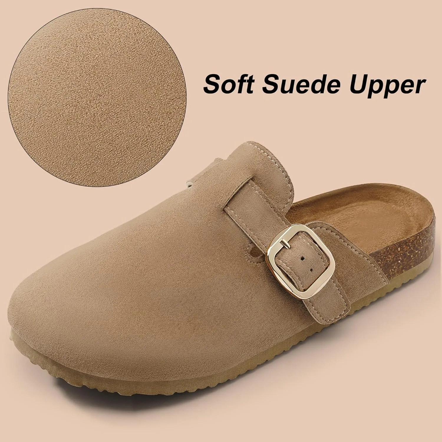 Harvest Land Women's Clogs Mules with Cork Footbed - Antislip Comfort Soft Slippers Shoes