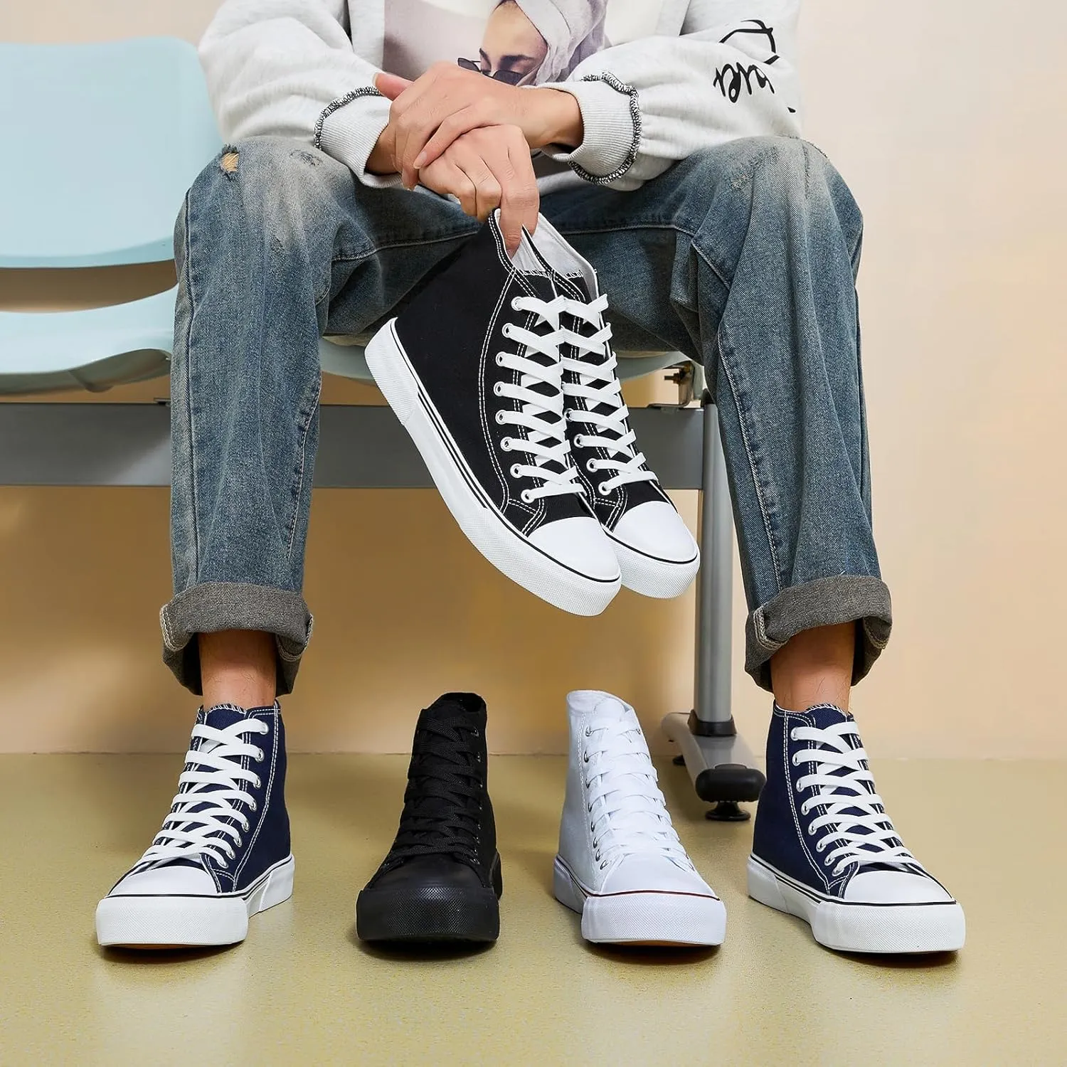 hash bubbie Unisex Fashion High top Sneakers Womens Classic High Tops Canvas Shoes Casual Tennis Shoes for Men