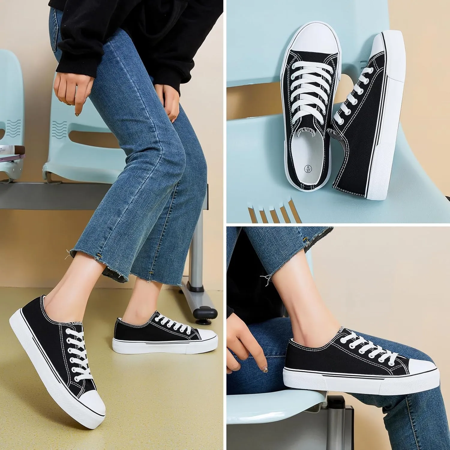 hash bubbie White Sneakers for Women Low Top Canvas Shoes Womens Canvas Sneakers Women's Fashion Sneakers Slip on Casual Tennis Shoes