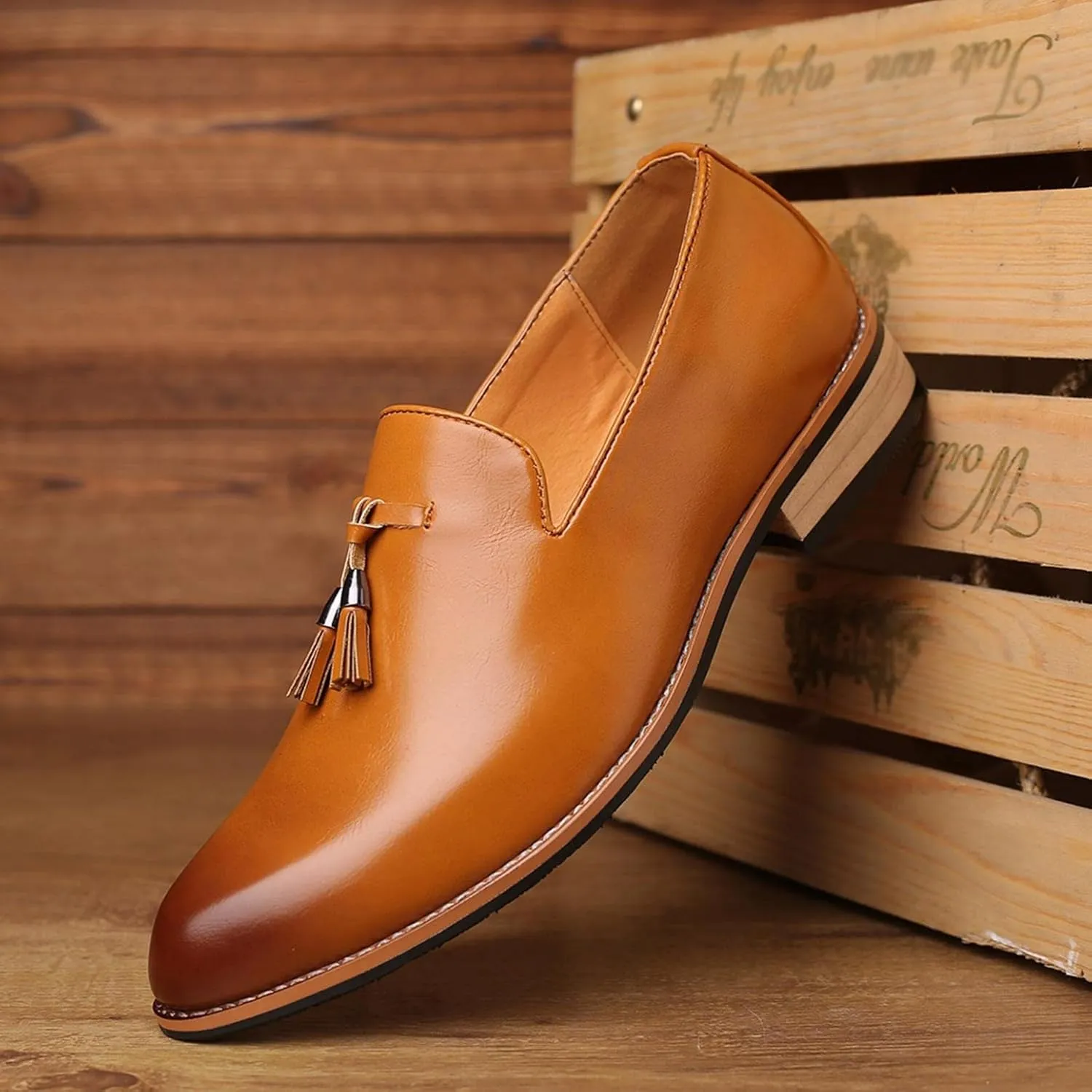Hbeylia Business Dress Shoes For Men Classic Fashion Tassel Fringe Gradient Design Leather Pointed Toe Tuxedo Oxford Wingtip Dress Shoes For Men Office Work Wedding Party