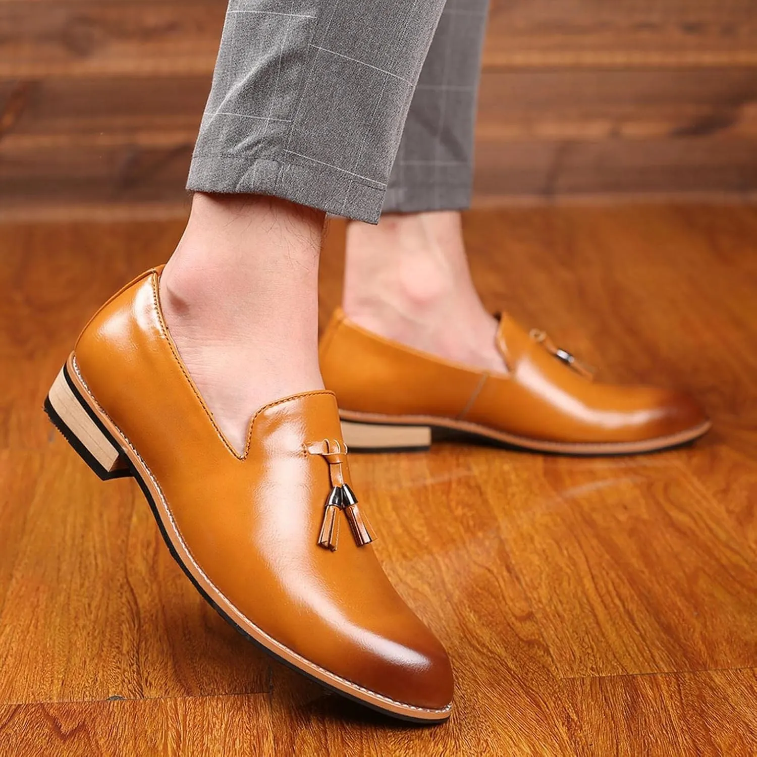 Hbeylia Business Dress Shoes For Men Classic Fashion Tassel Fringe Gradient Design Leather Pointed Toe Tuxedo Oxford Wingtip Dress Shoes For Men Office Work Wedding Party