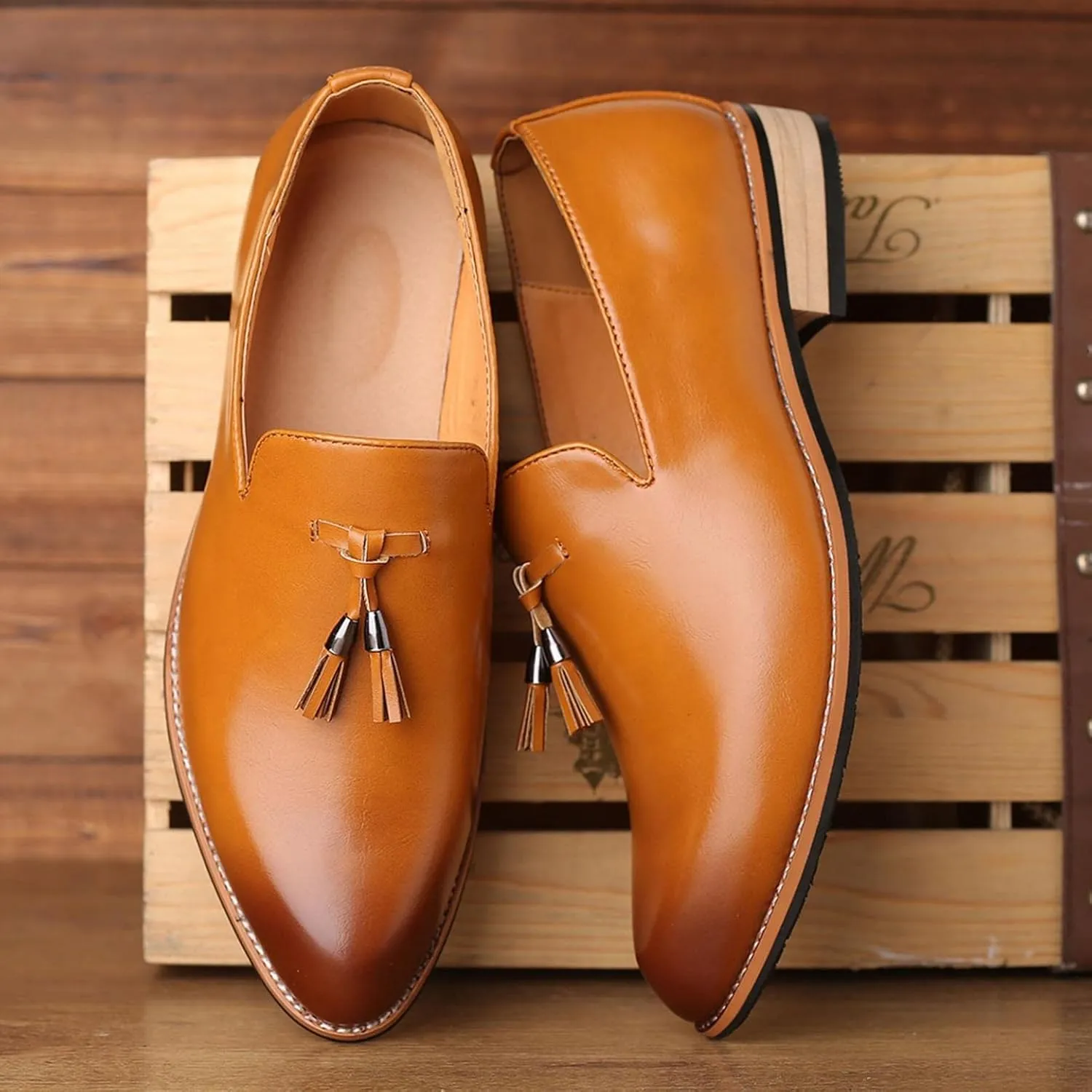 Hbeylia Business Dress Shoes For Men Classic Fashion Tassel Fringe Gradient Design Leather Pointed Toe Tuxedo Oxford Wingtip Dress Shoes For Men Office Work Wedding Party