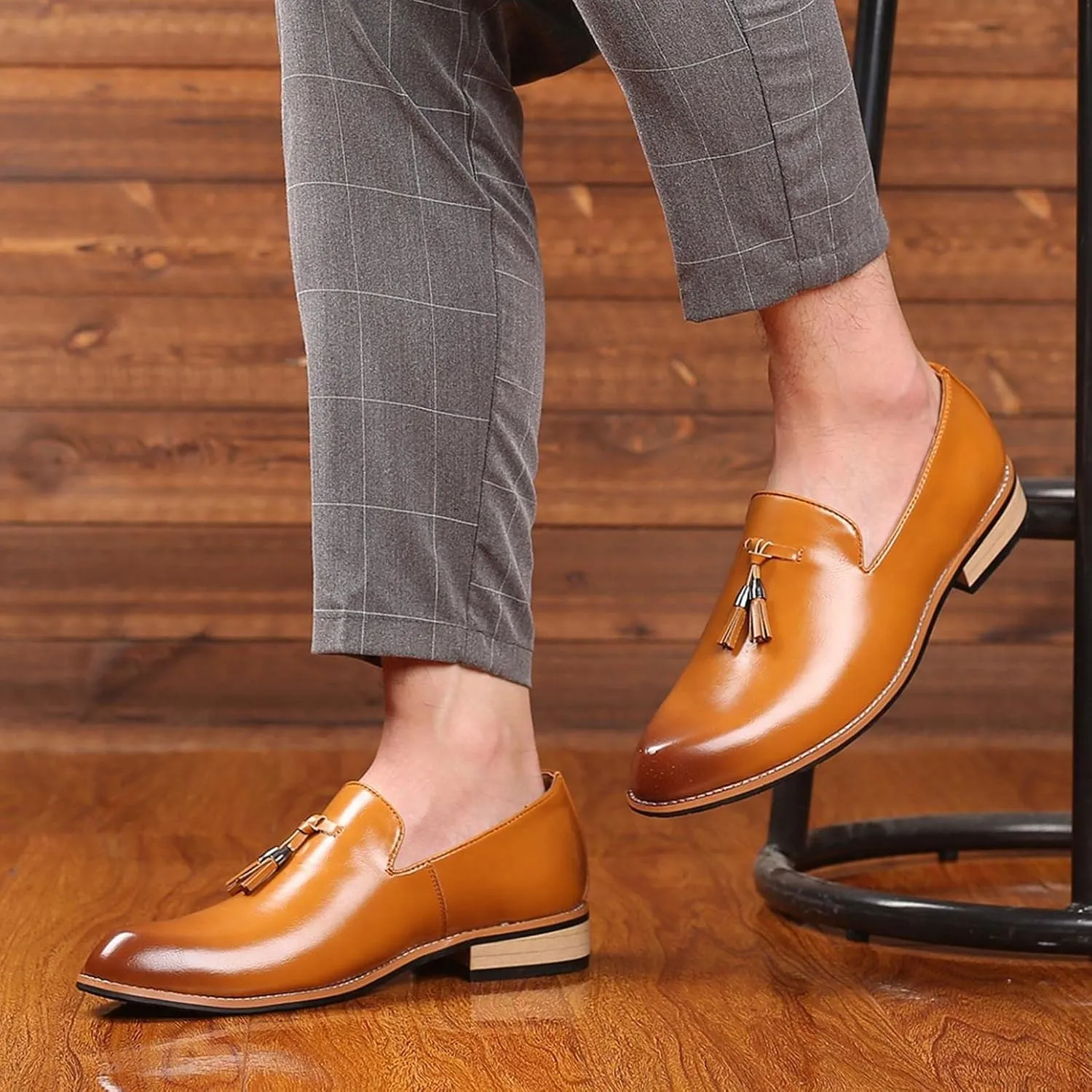 Hbeylia Business Dress Shoes For Men Classic Fashion Tassel Fringe Gradient Design Leather Pointed Toe Tuxedo Oxford Wingtip Dress Shoes For Men Office Work Wedding Party