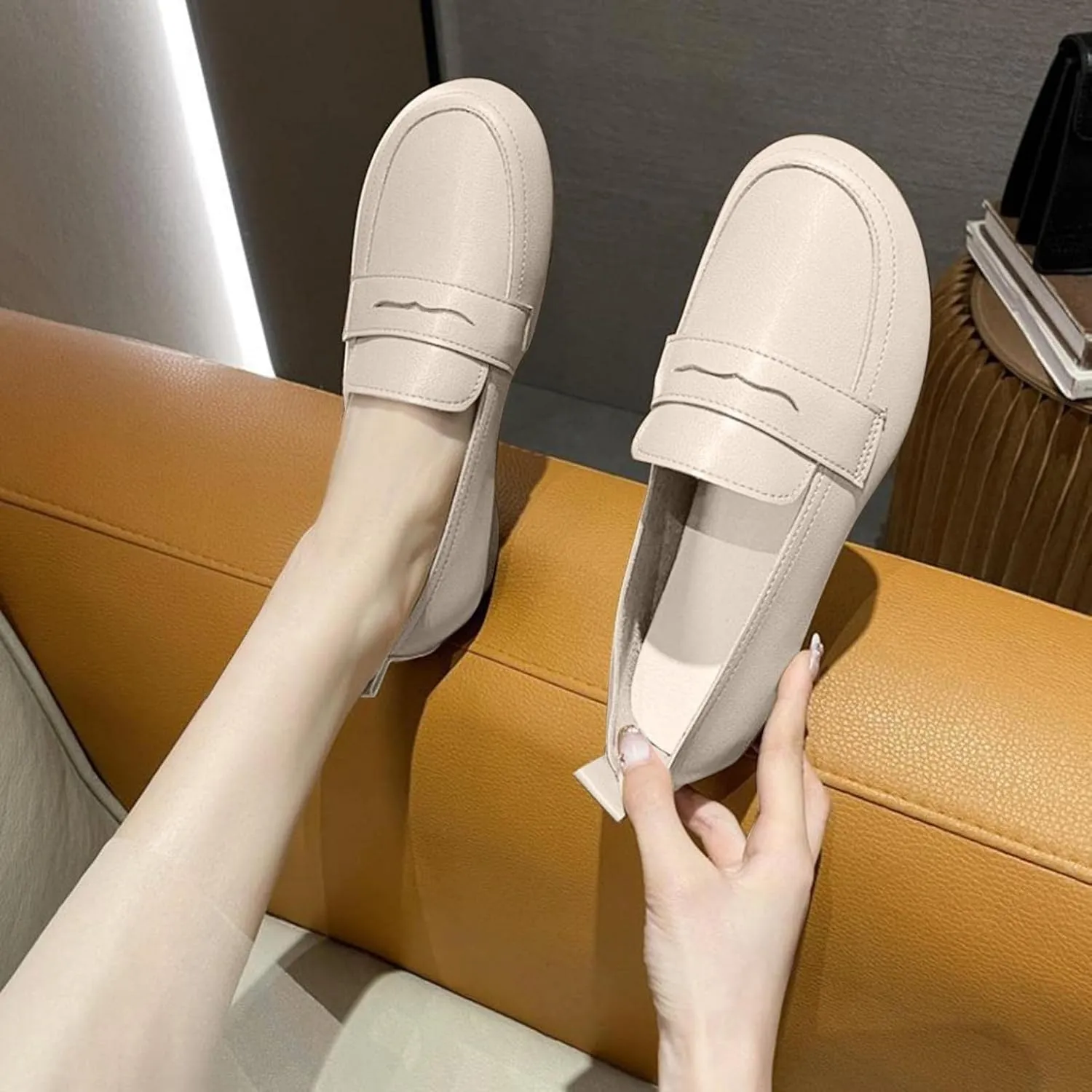 Hbeylia Dress Oxfords For Women Lady Girls Fashion Leather Slip On Mary Jane Ballet Flats Retro Walking Shoes Soft Comfort Low Heels Slip-On Loafers Dress Oxfords For Work Nurse