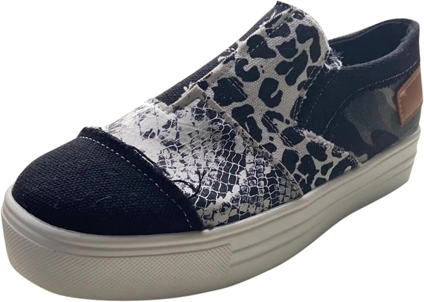 Hbeylia Platform Fashion Sneakers For Women Leopard Design Casual Low Top Canvas Shoes Trendy Chunky Bottom Heels Slip On Flats Loafers Driving Walking Shoes For Ladies