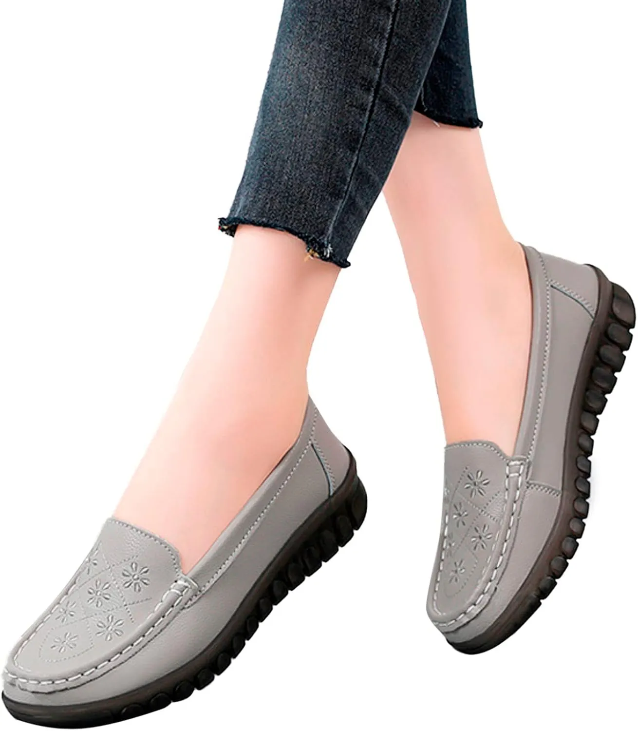 Hbeylia Retro Slip On Loafers for Women Ladies Fashion Casual Chunky Button Breathable Cloth Dressy Shoes Oxford Comfort Ballet Flats Dress Shoes for Work Nurse