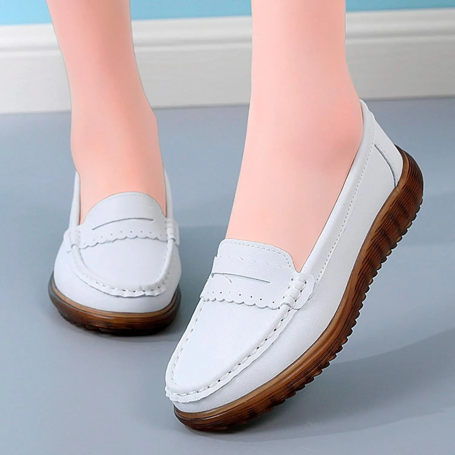 Hbeylia Retro Slip On Loafers for Women Ladies Fashion Casual Chunky Button Breathable Cloth Dressy Shoes Oxford Comfort Ballet Flats Dress Shoes for Work Nurse