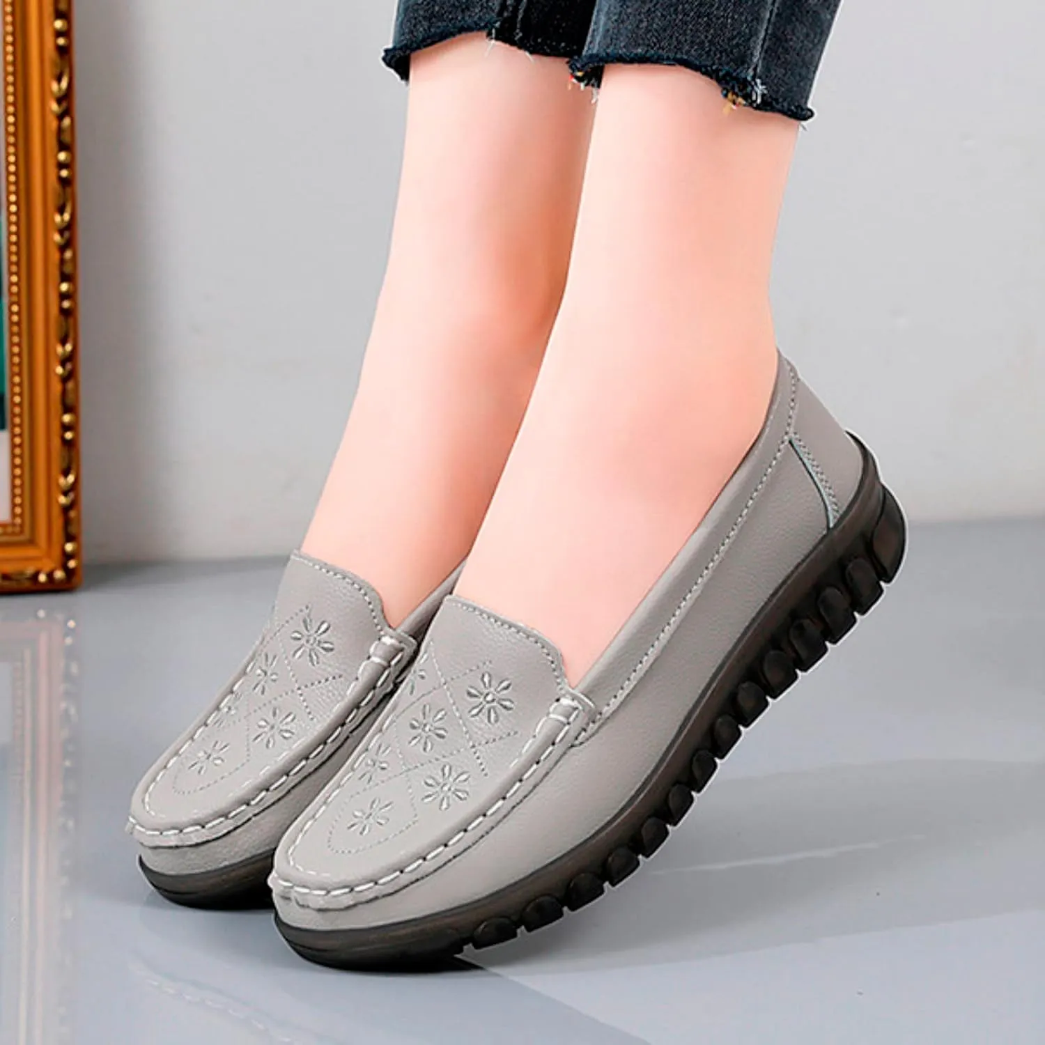 Hbeylia Retro Slip On Loafers for Women Ladies Fashion Casual Chunky Button Breathable Cloth Dressy Shoes Oxford Comfort Ballet Flats Dress Shoes for Work Nurse
