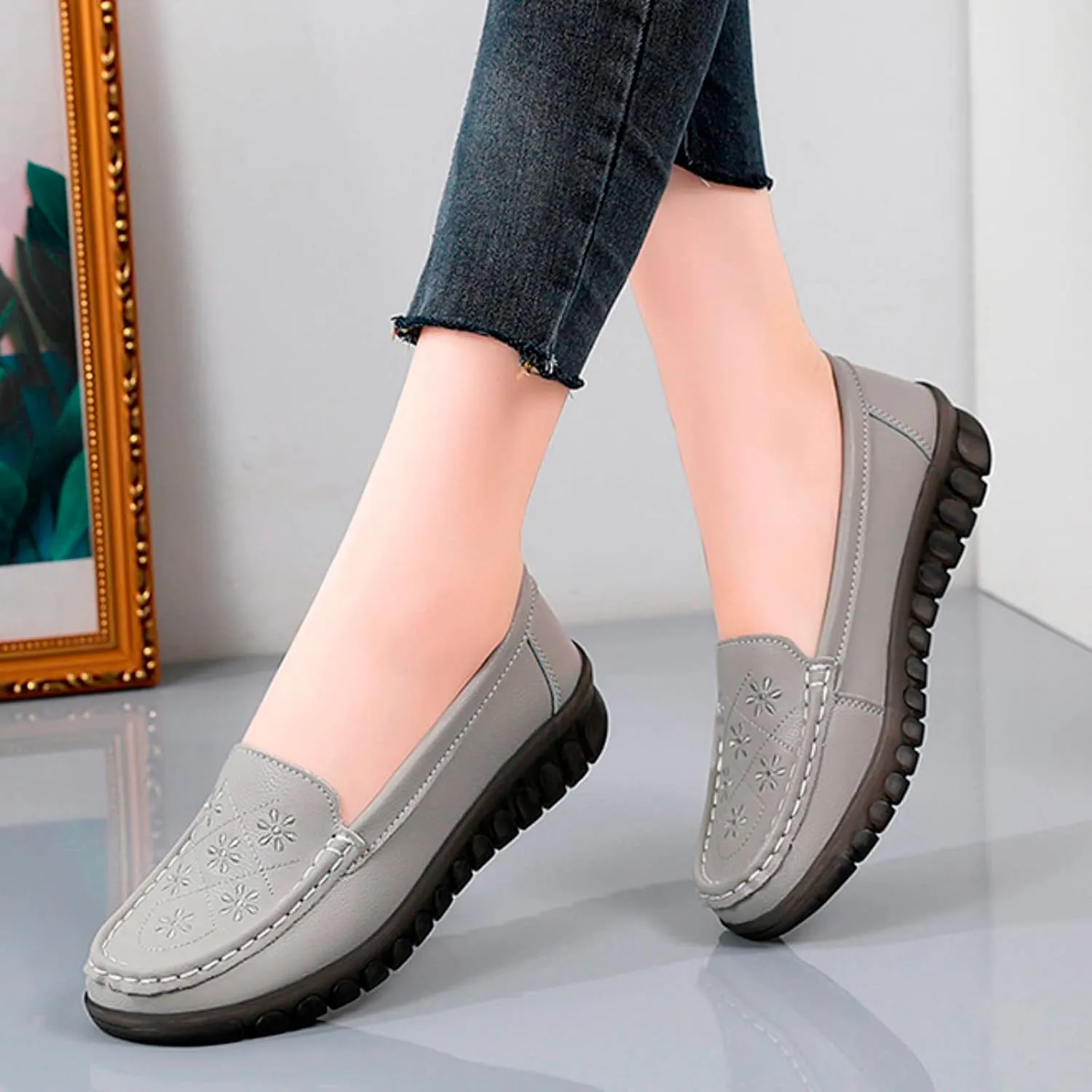 Hbeylia Retro Slip On Loafers for Women Ladies Fashion Casual Chunky Button Breathable Cloth Dressy Shoes Oxford Comfort Ballet Flats Dress Shoes for Work Nurse