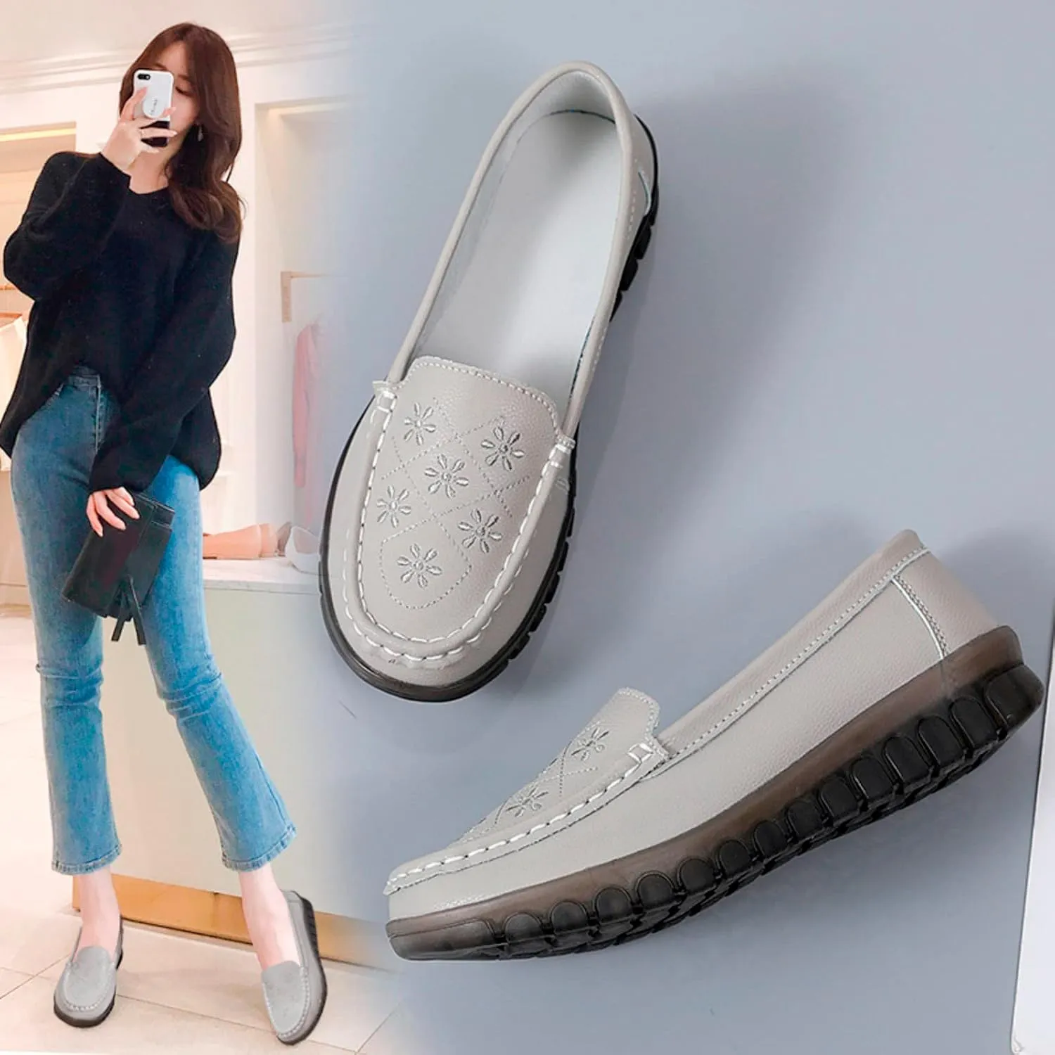 Hbeylia Retro Slip On Loafers for Women Ladies Fashion Casual Chunky Button Breathable Cloth Dressy Shoes Oxford Comfort Ballet Flats Dress Shoes for Work Nurse