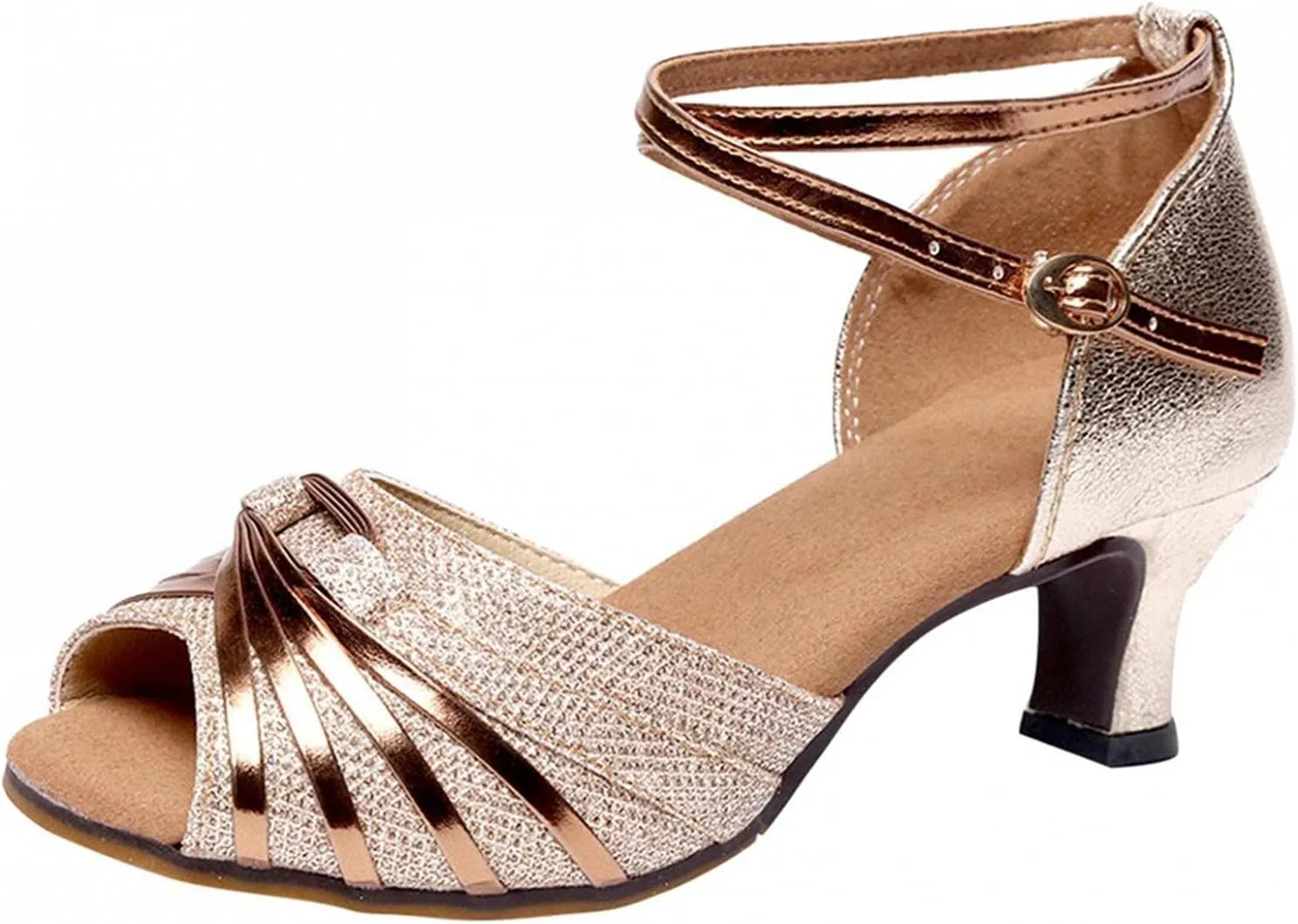 Hbeylia Rhinestones Dress Sandals Shoes For Women Ladies Gold Silver Glittering Leather Peep Toe Kitten High Heels Ankle Strap Dressy Pump Ballet Flats For Wedding Dancing Dress Evening Party