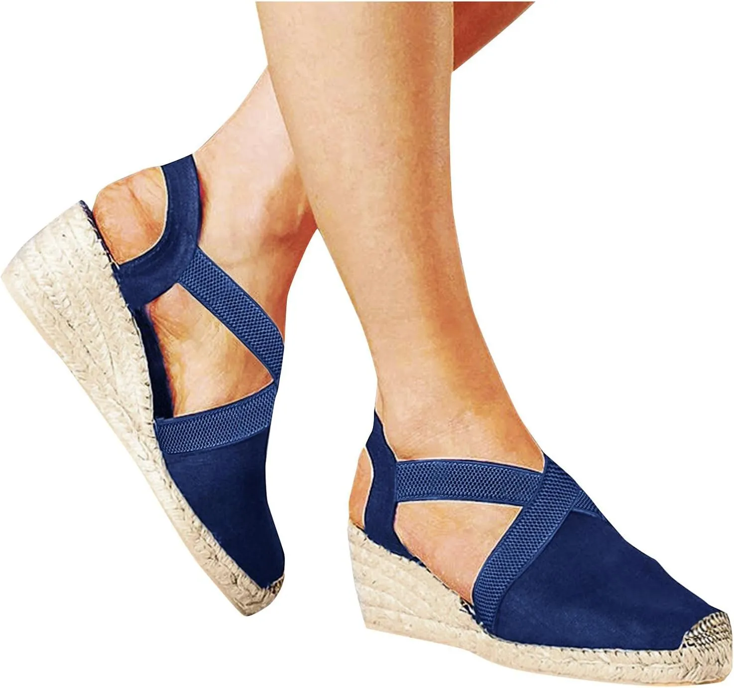 Hbeylia Wedge Platform Espadrille Ballet Flats for Women Ladies Fashion Casual Closed Toe Cross Ankle Strap Slingback Chunky High Heels Dress Sandals Slip On Loafers Autumn Summer Walking Shoes
