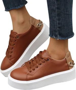 Hbeylia Women's Low-Top Sneakers Fashion Casual Platform Wedge Chunky Bottom Patchwork Lace Up Canvas Sneakers Comfortable Flats Breathable Wedge Sneakers Women Low Slip on Shoes