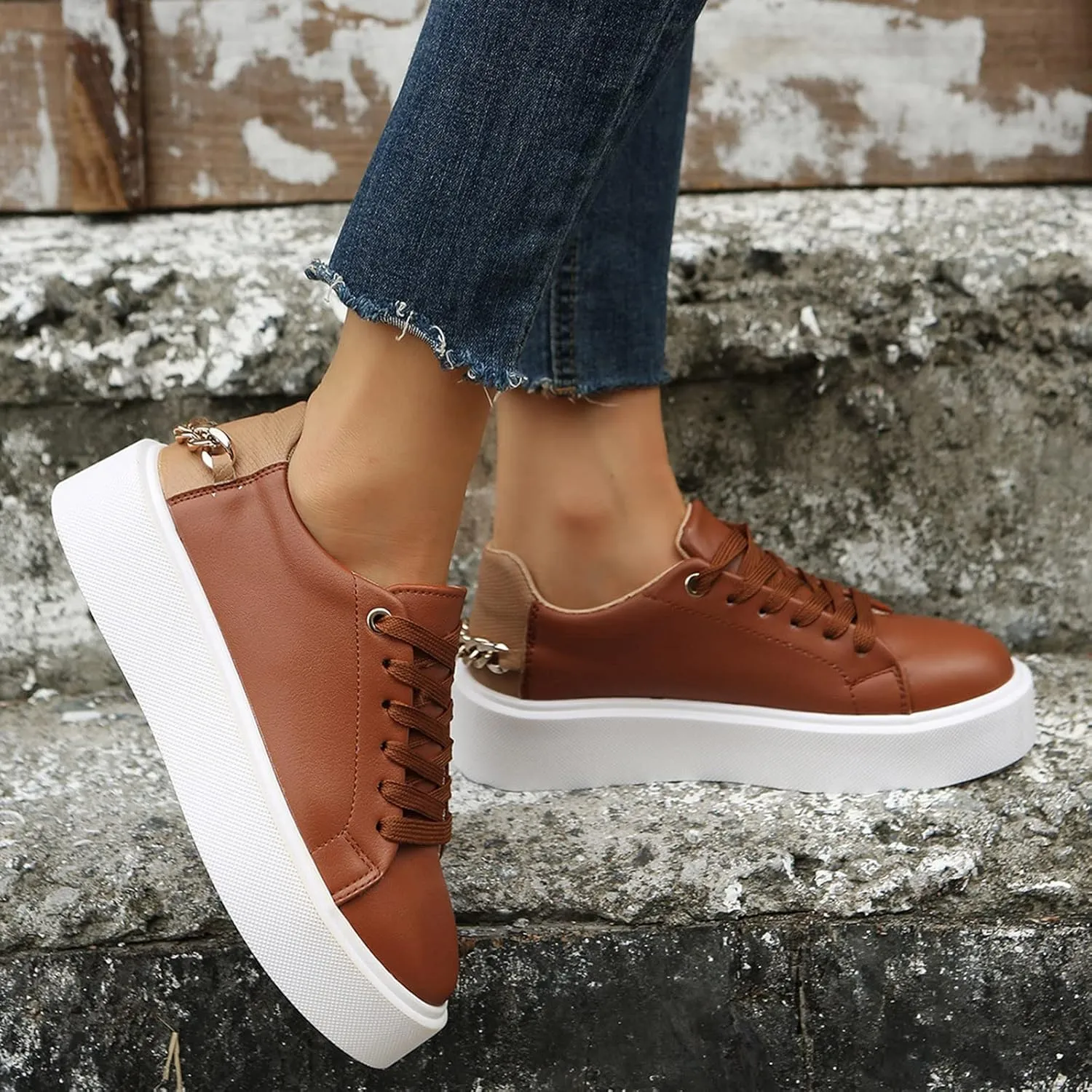 Hbeylia Women's Low-Top Sneakers Fashion Casual Platform Wedge Chunky Bottom Patchwork Lace Up Canvas Sneakers Comfortable Flats Breathable Wedge Sneakers Women Low Slip on Shoes