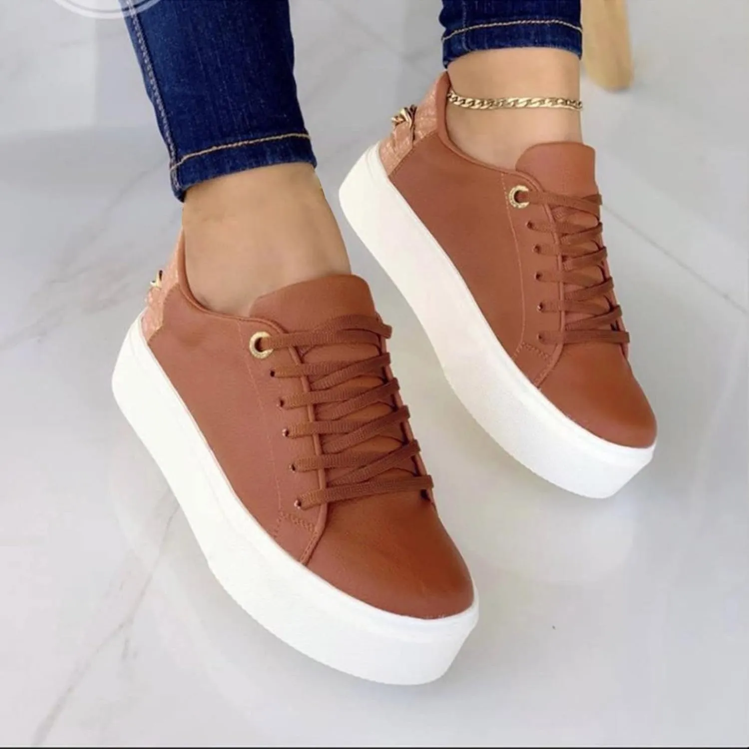 Hbeylia Women's Low-Top Sneakers Fashion Casual Platform Wedge Chunky Bottom Patchwork Lace Up Canvas Sneakers Comfortable Flats Breathable Wedge Sneakers Women Low Slip on Shoes